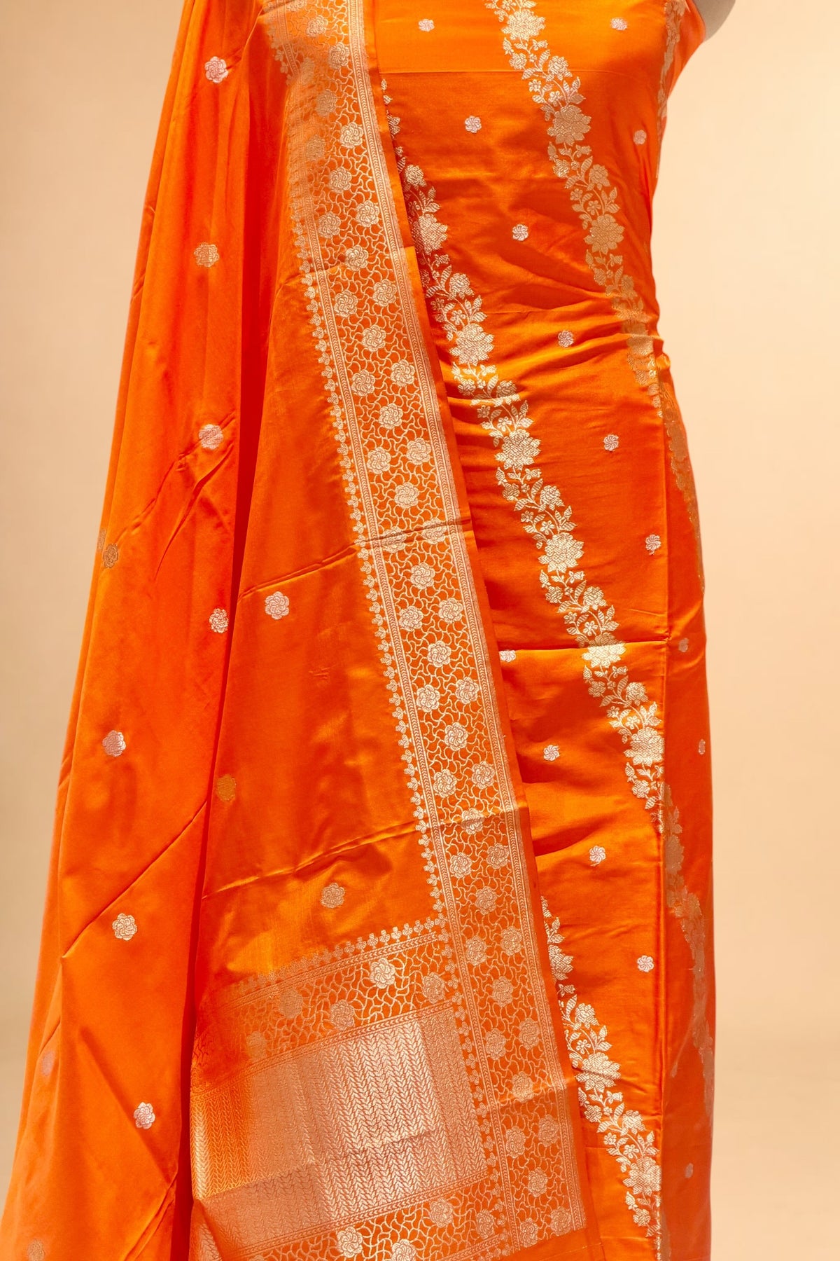 Orange Katan Silk Suit with Kadhwa Zari Weaving Dupatta