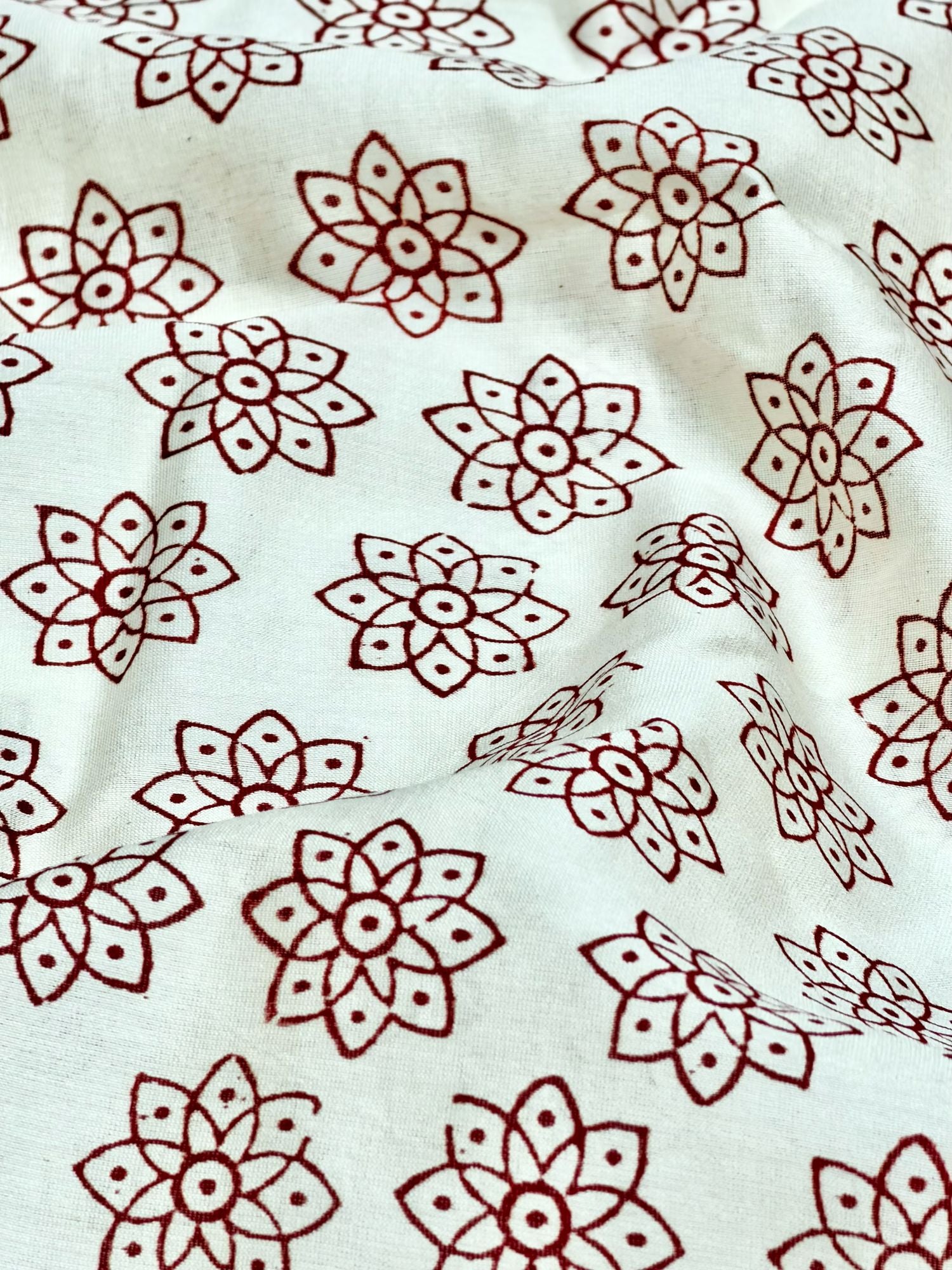 Pure Chanderi Silk Fabric With Red Hand Block Prints