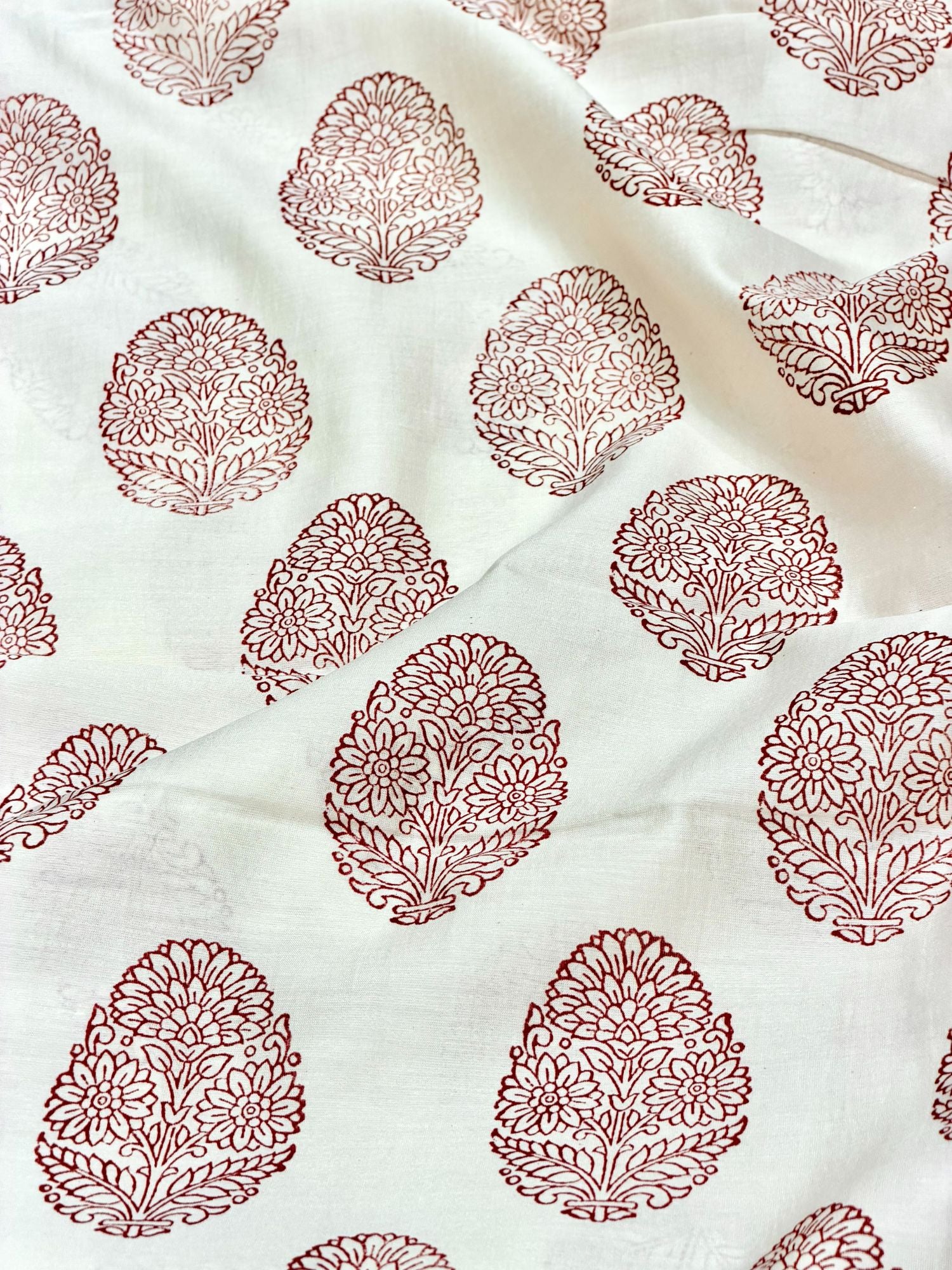 Pure Chanderi Silk Fabric With Red Hand Block Prints