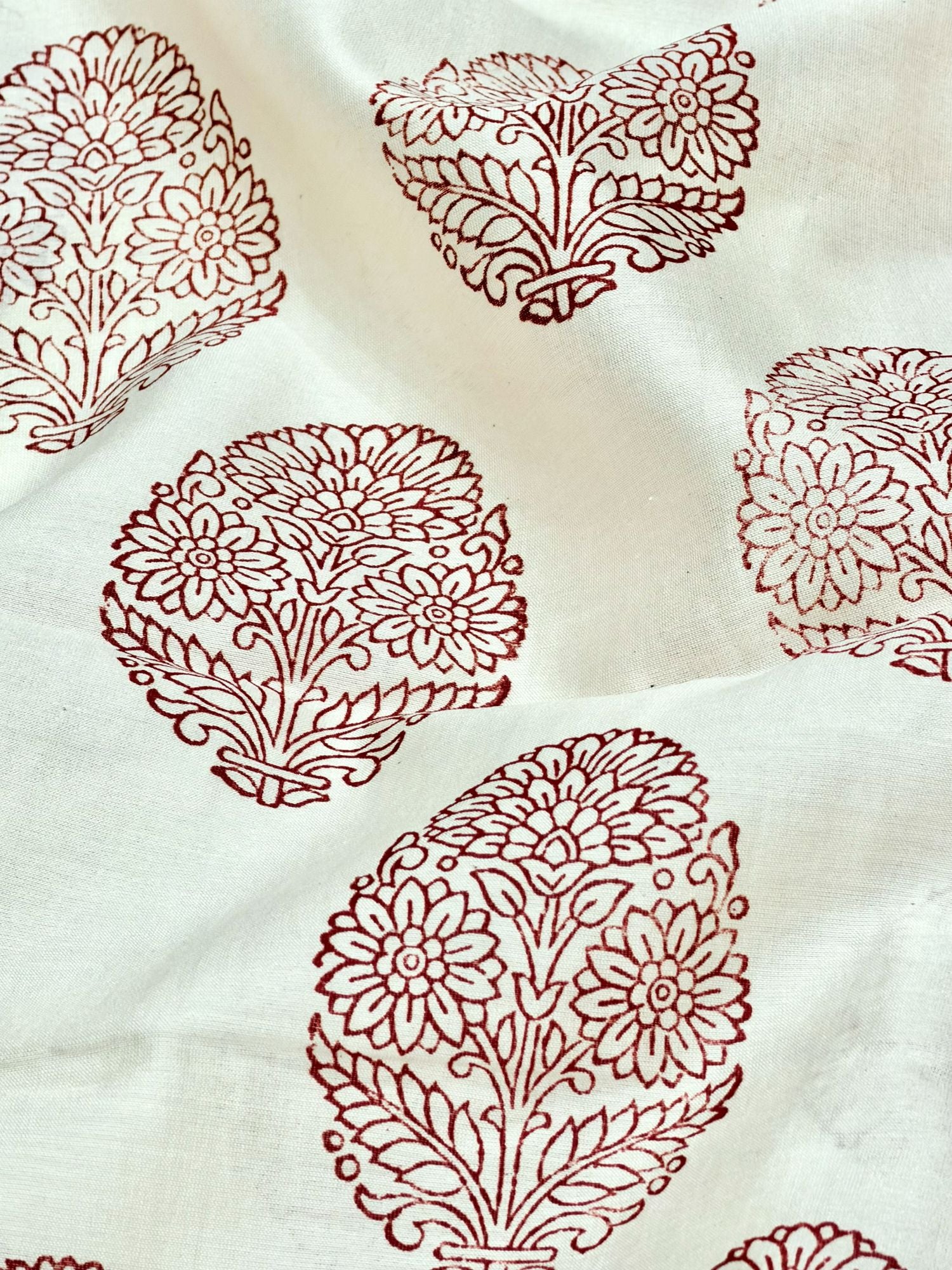 Pure Chanderi Silk Fabric With Red Hand Block Prints