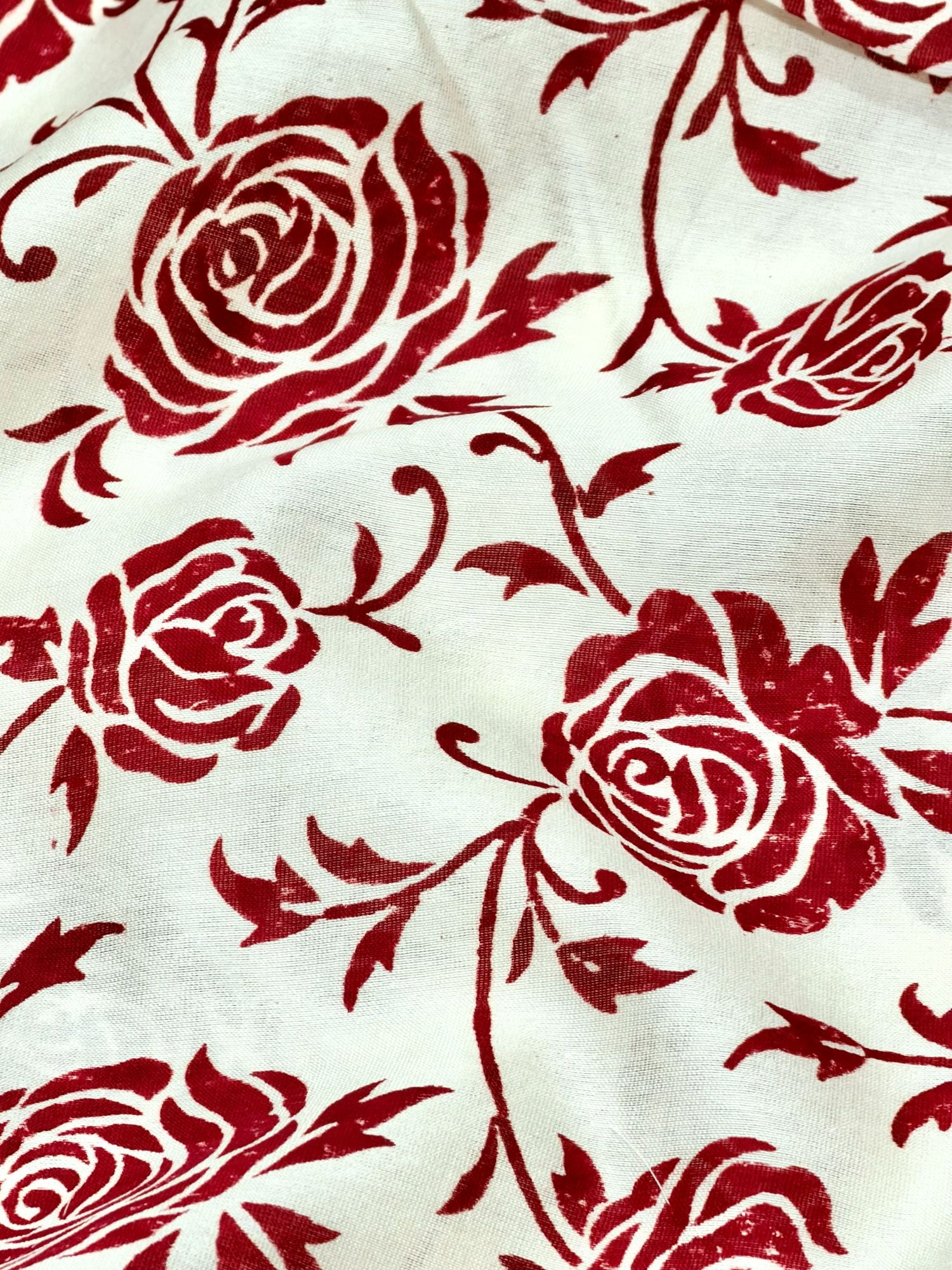 Pure Chanderi Silk Fabric With Red Hand Block Prints