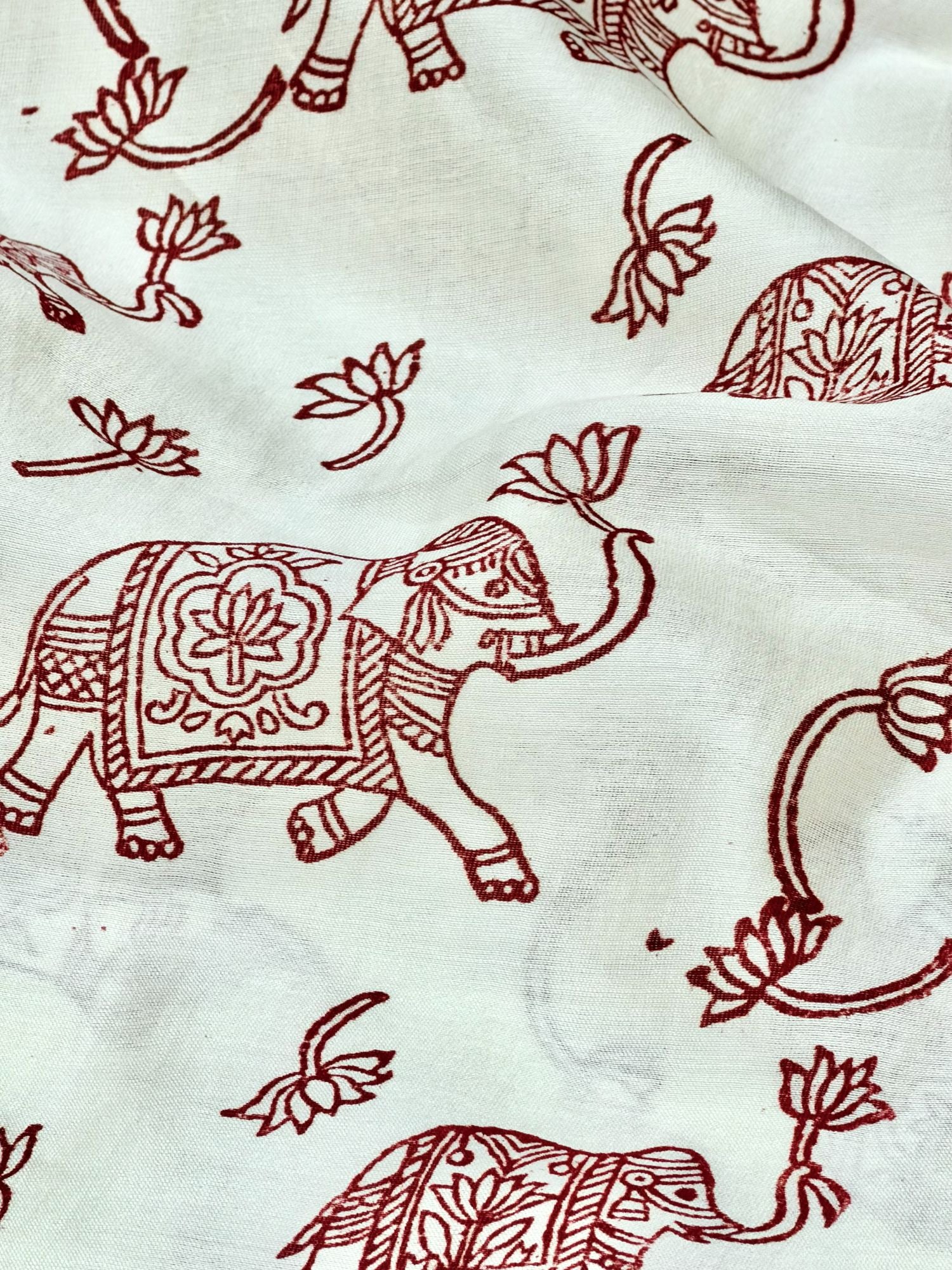Pure Chanderi Silk Fabric With Red Hand Block Prints