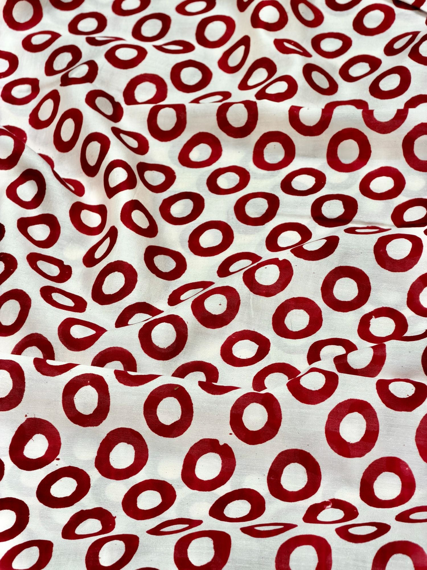 Pure Chanderi Silk Fabric With Red Hand Block Prints
