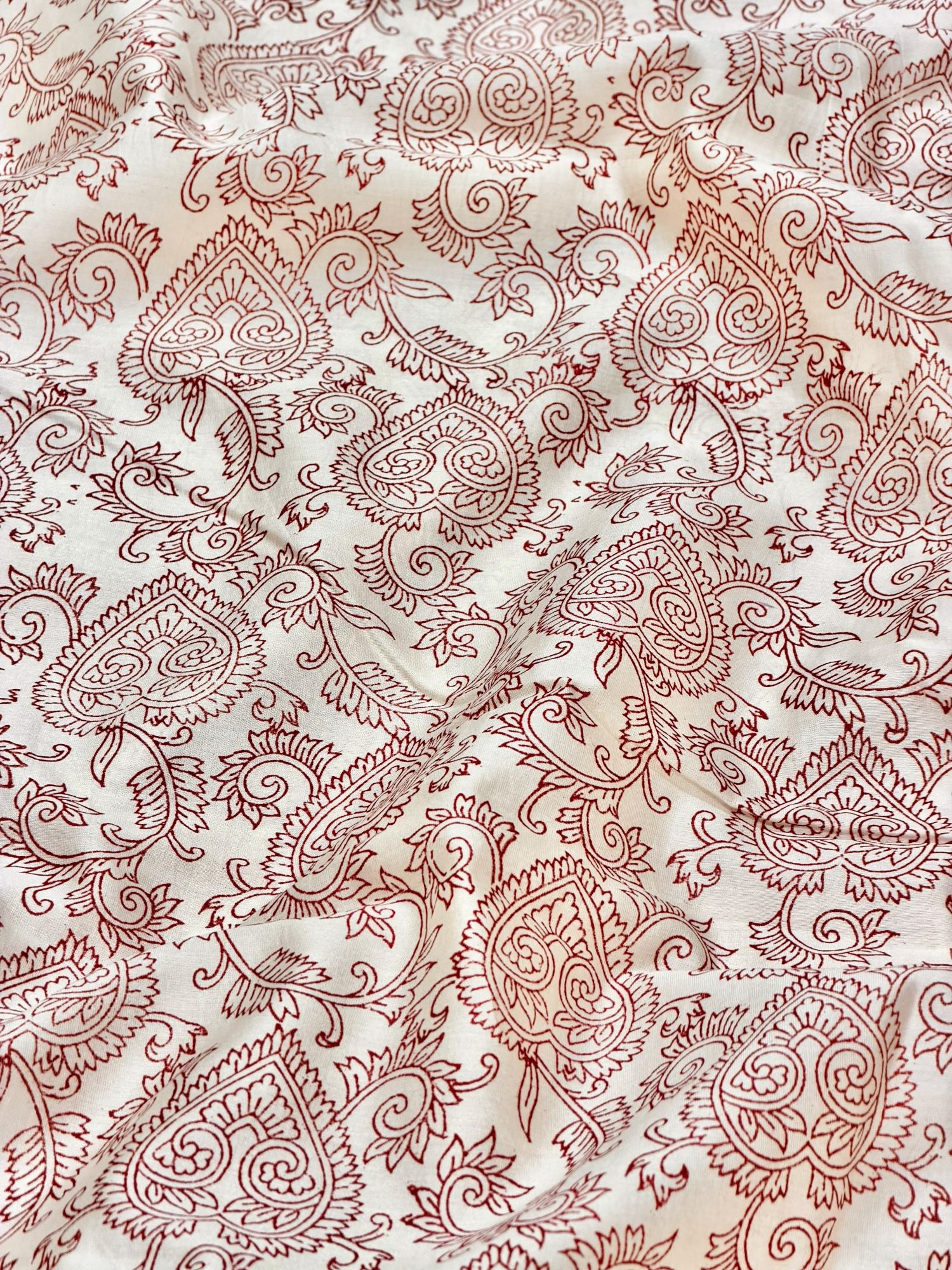Pure Chanderi Silk Fabric With Red Hand Block Prints