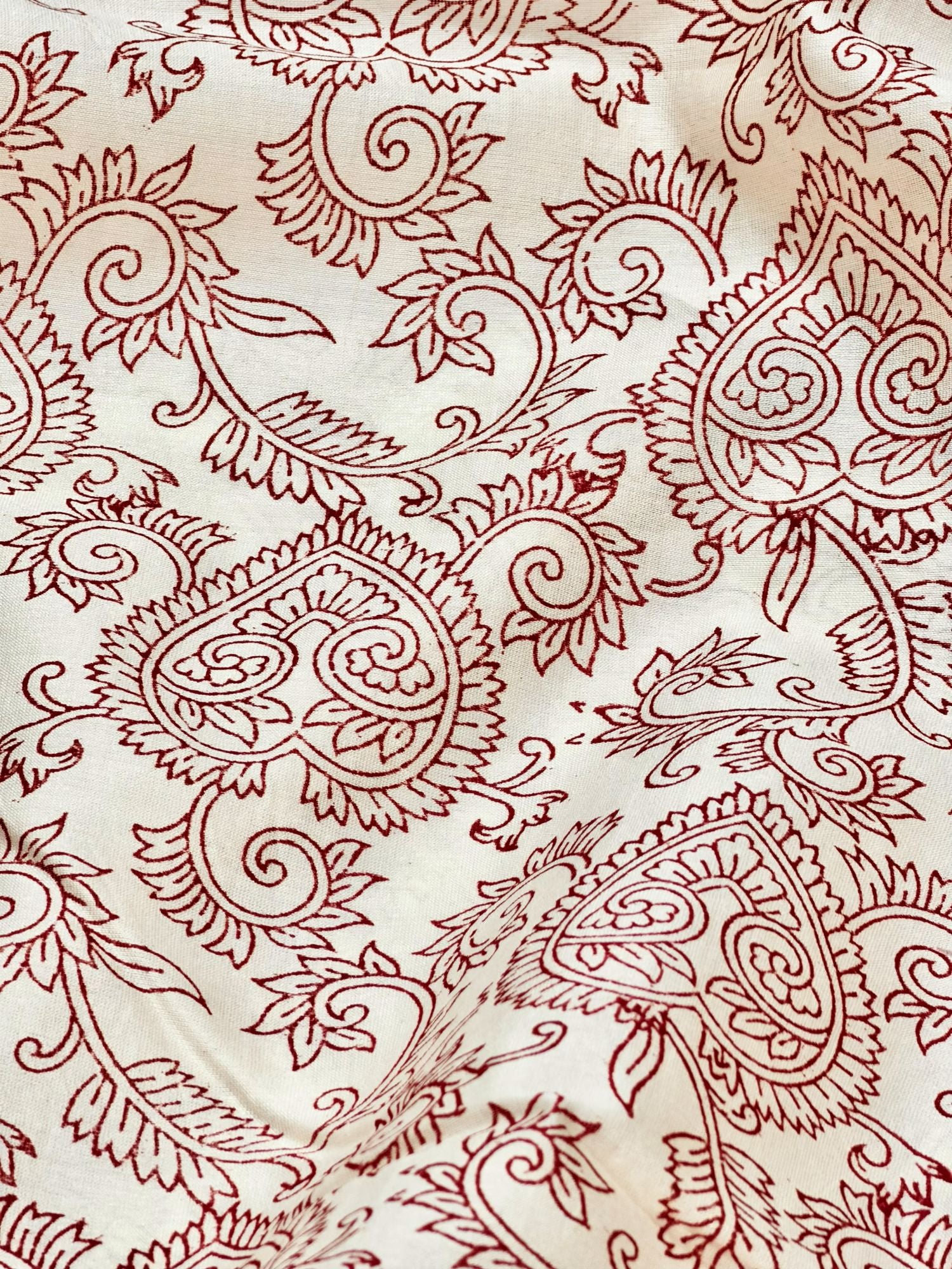 Pure Chanderi Silk Fabric With Red Hand Block Prints