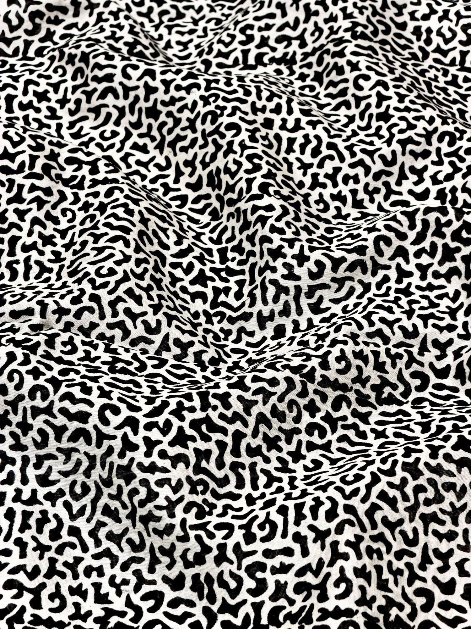 Pure Chanderi Silk Fabric With Black Hand Block Prints