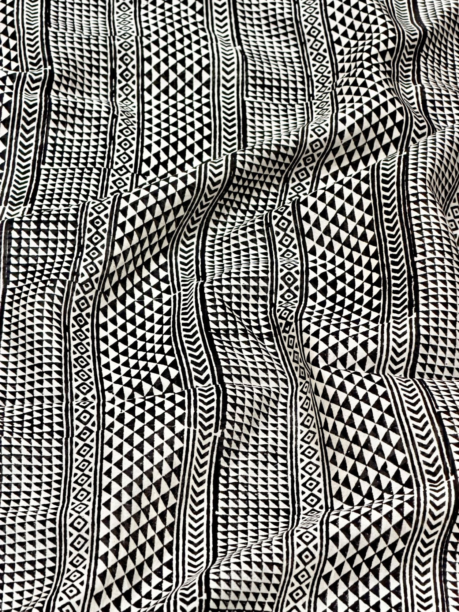Pure Chanderi Silk Fabric With Black Hand Block Prints