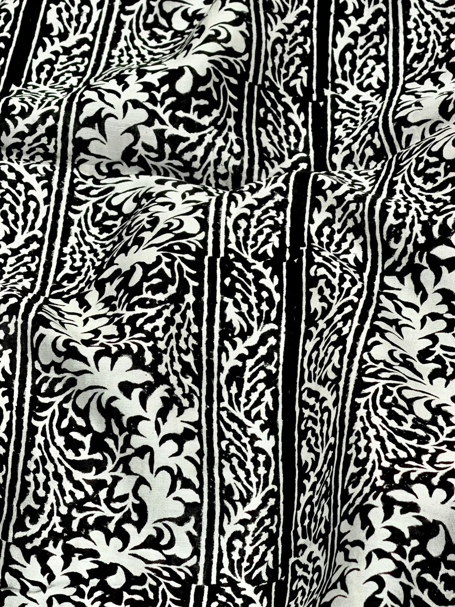 Pure Chanderi Silk Fabric With Black Hand Block Prints
