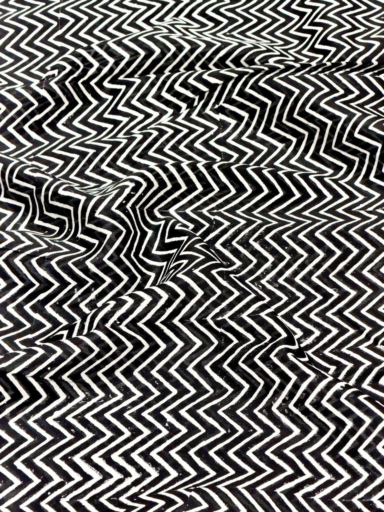 Pure Chanderi Silk Fabric With Black Hand Block Prints