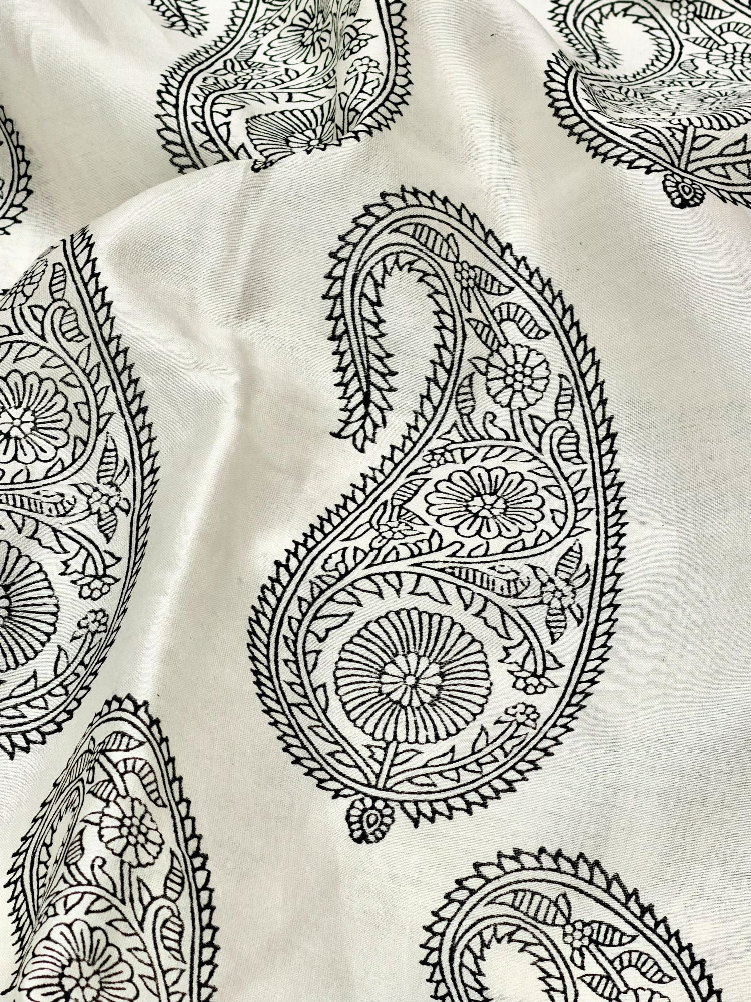 Pure Chanderi Silk Fabric With Black Hand Block Prints