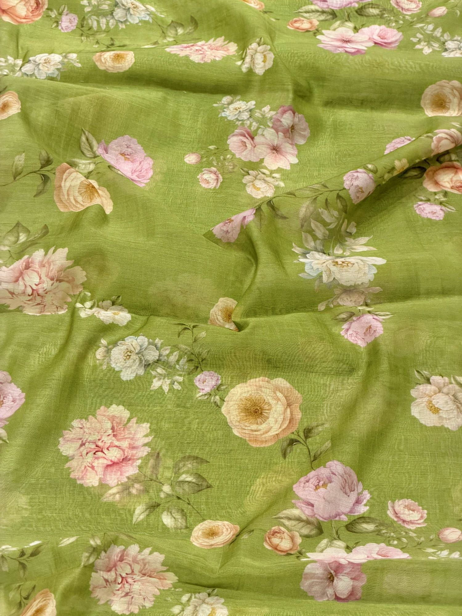 Green Floral Mul Prints Fabric