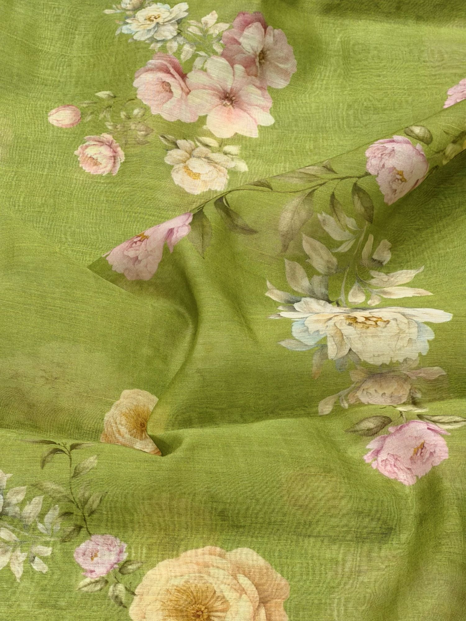 Green Floral Mul Prints Fabric