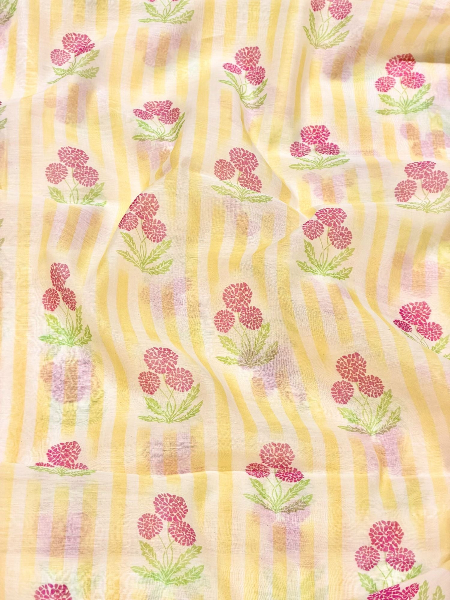Pink Striped Floral Mul Prints Fabric