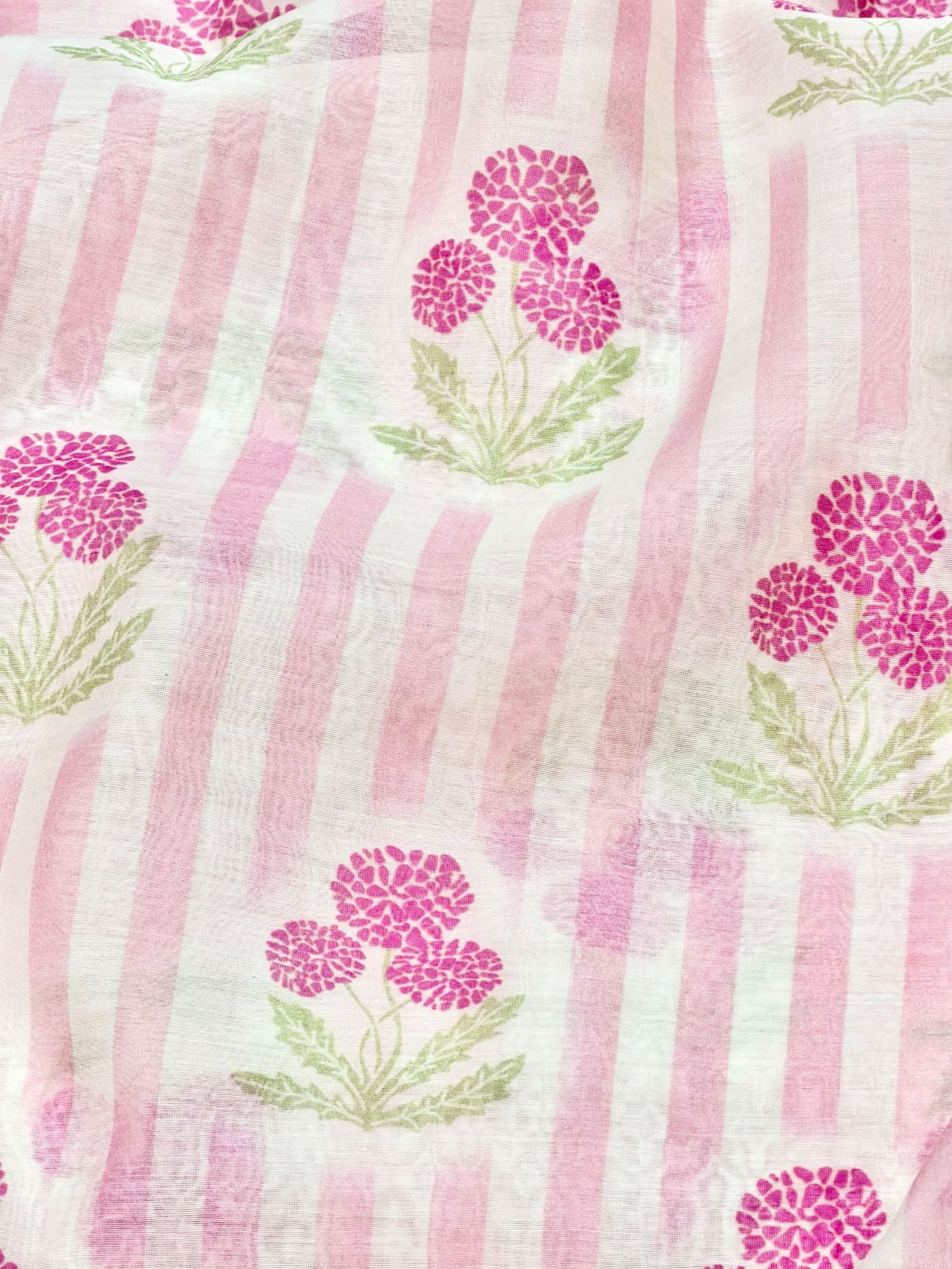 Pink Striped Floral Mul Prints Fabric