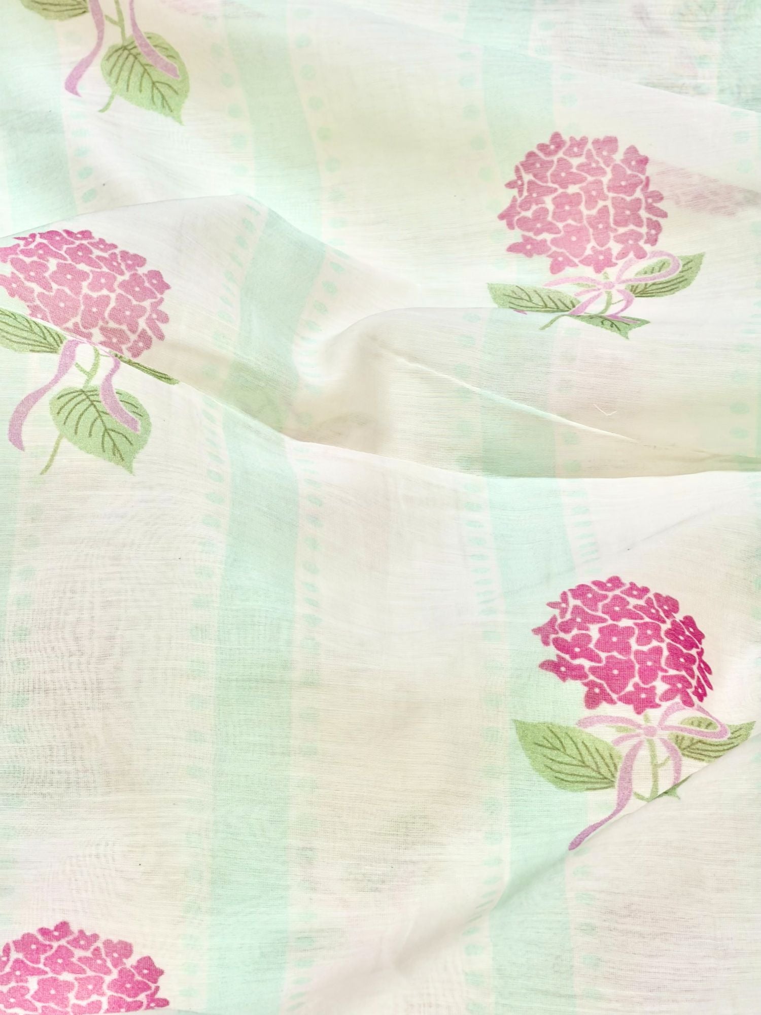 Ivory & Mint Green Floral Mul Prints Fabric