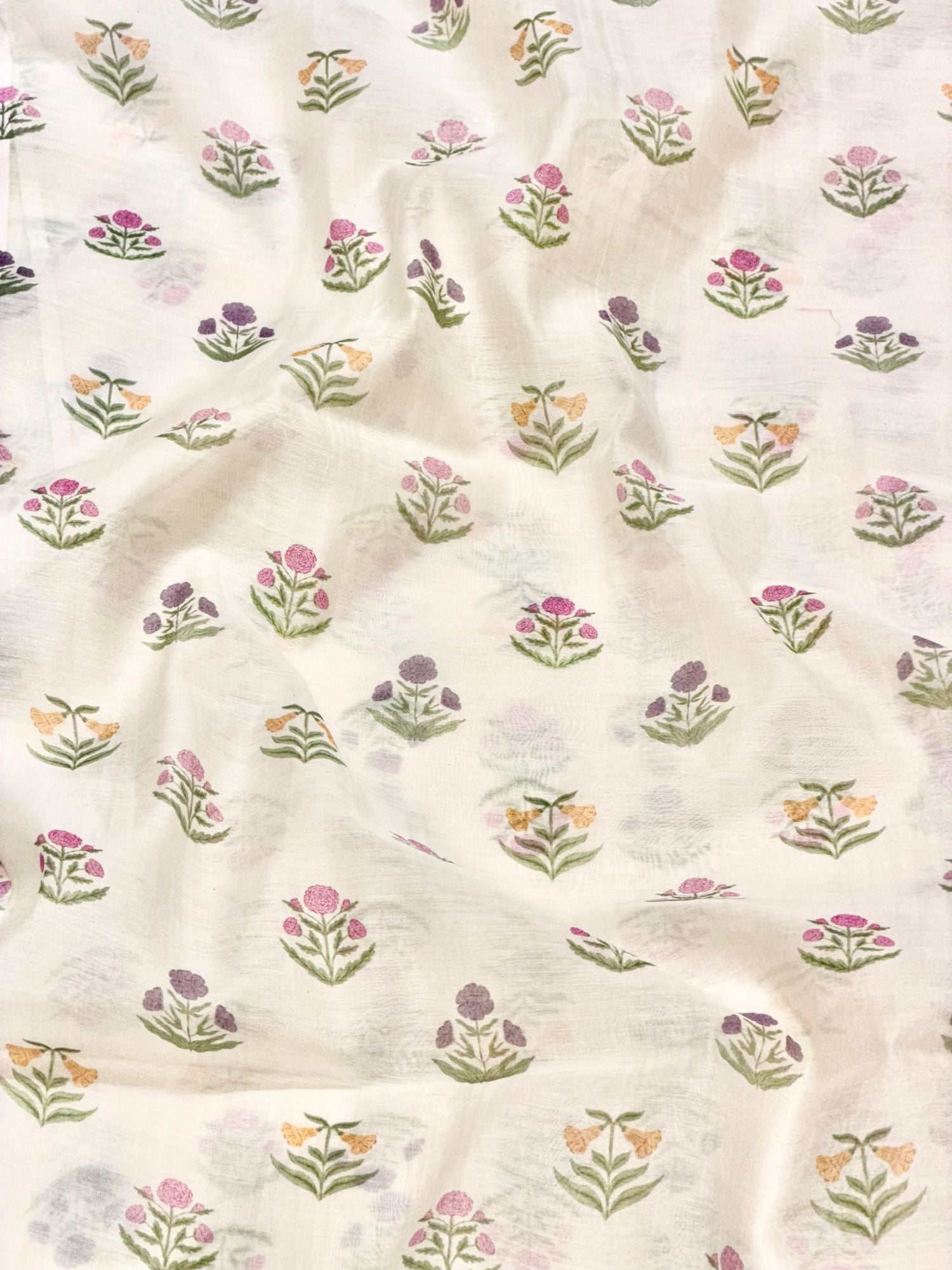 Ivory Floral Booti Mul Prints Fabric