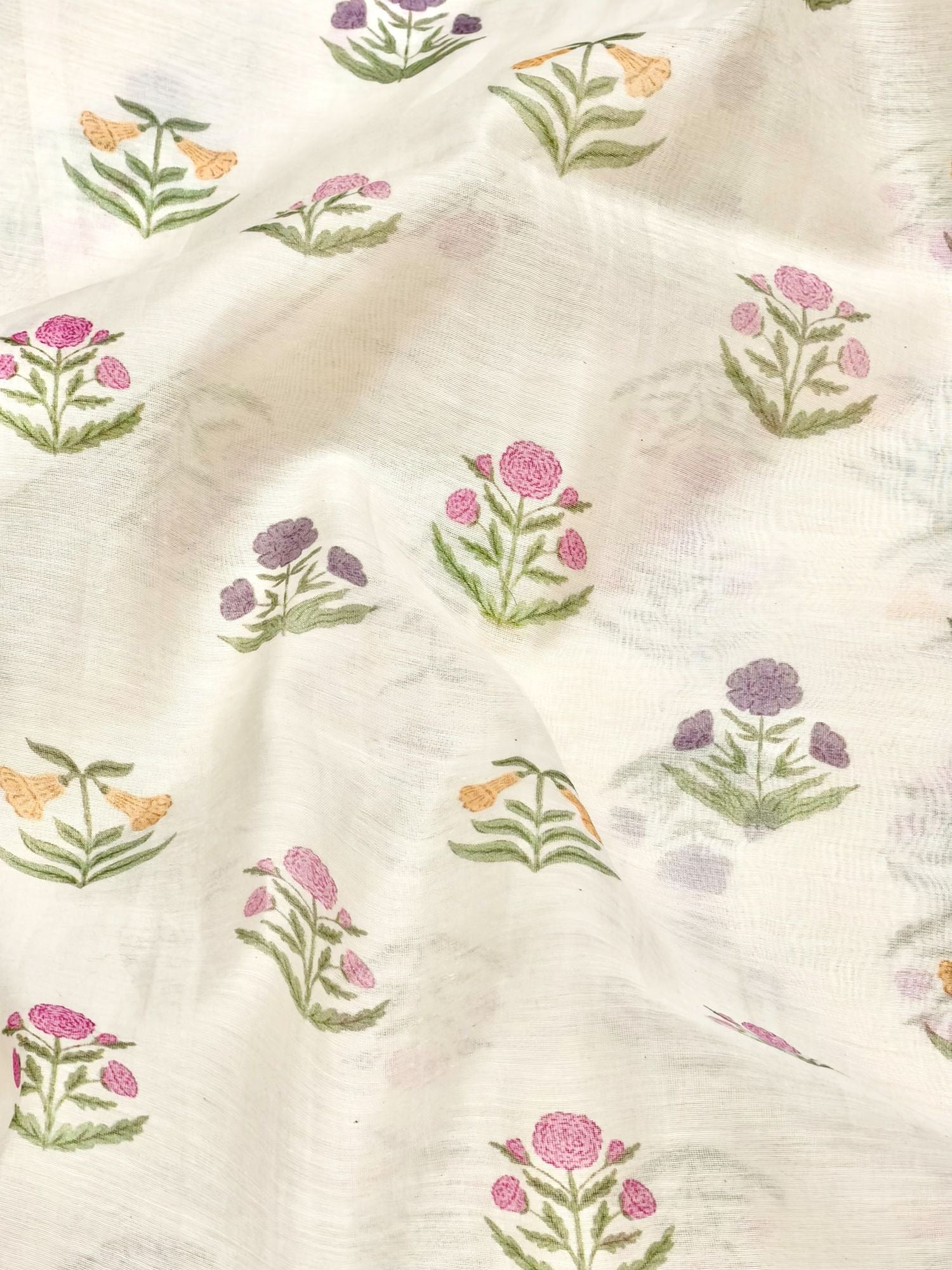 Ivory Floral Booti Mul Prints Fabric