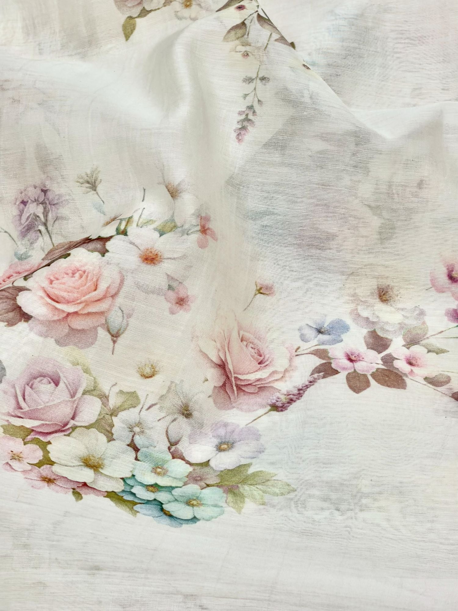 Ivory Pastel Floral Mul Prints Fabric