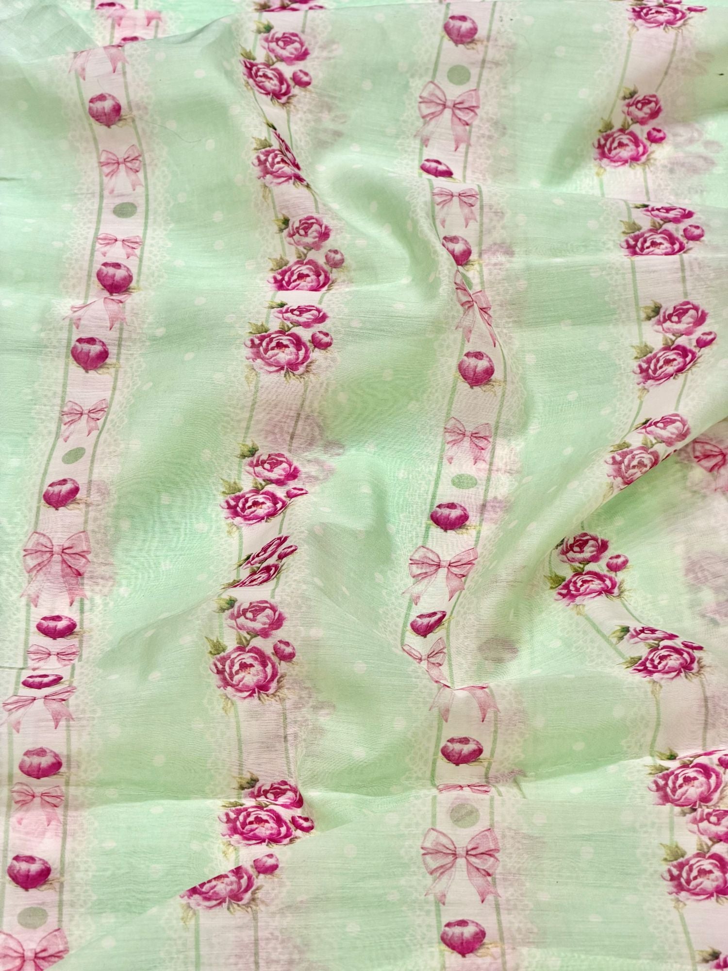 Mint Green Mul Floral Prints Fabric