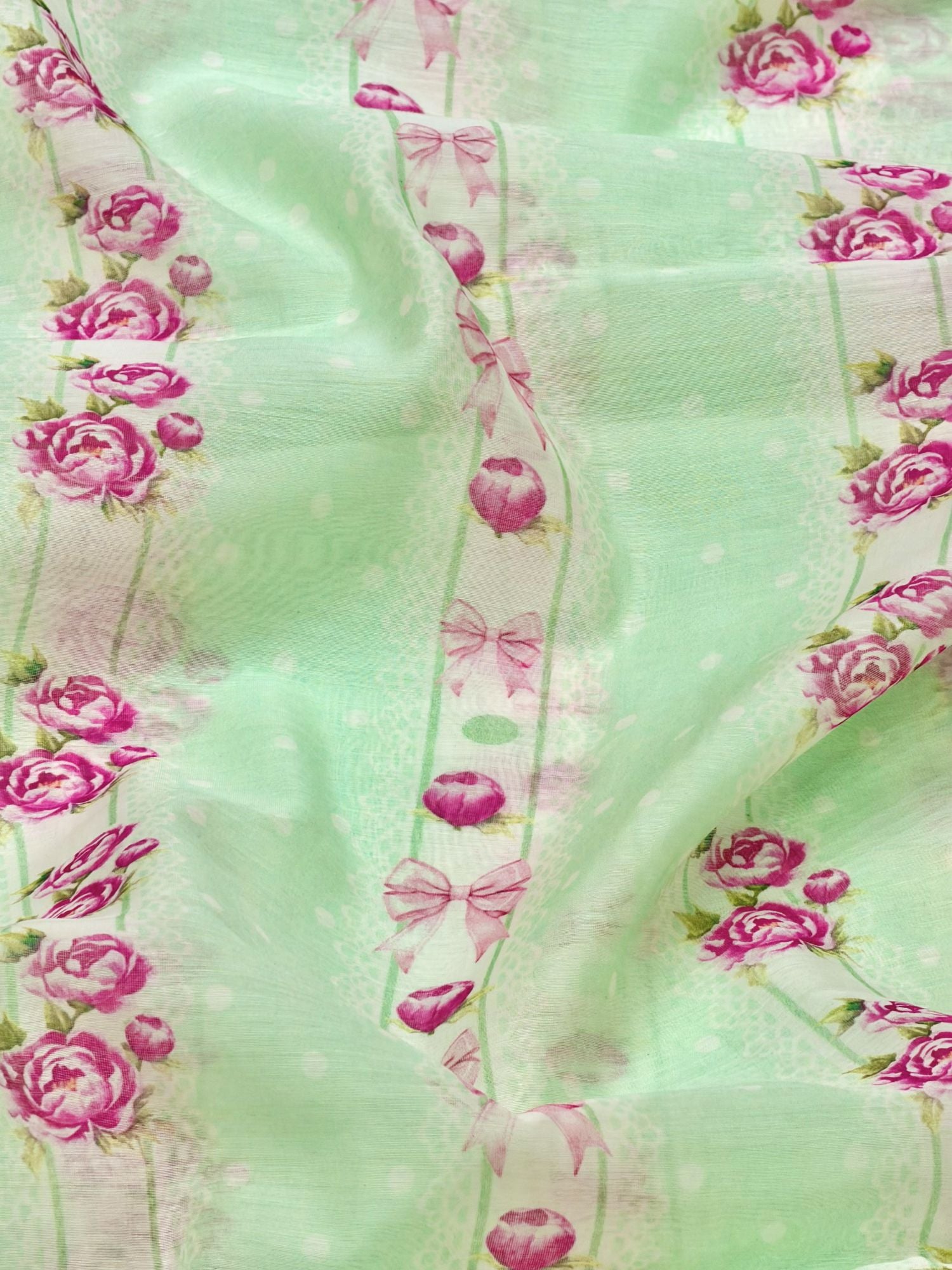 Mint Green Mul Floral Prints Fabric