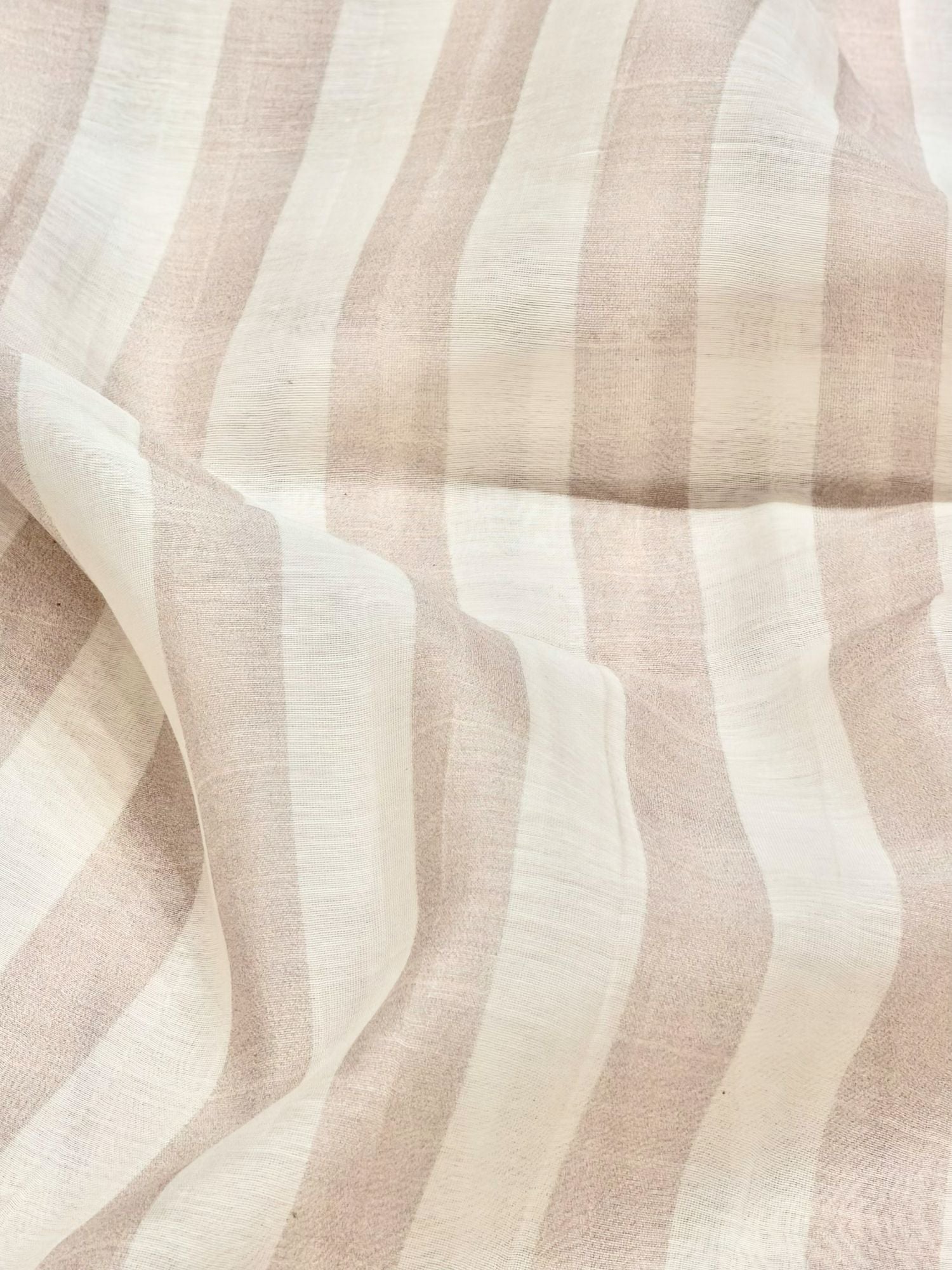 Warm Beige & Ivory Striped Mul Prints Fabric