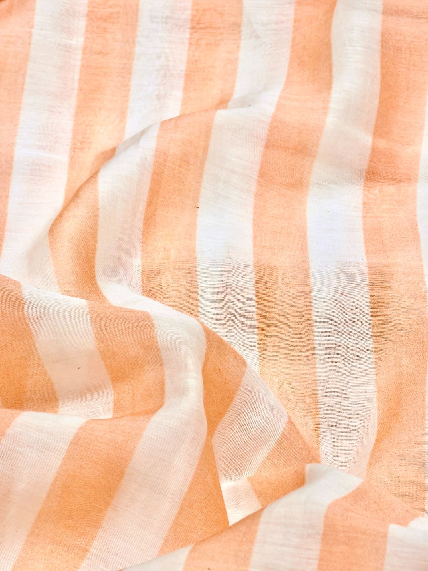 Pastel Peach & Ivory Striped Mul Prints Fabric