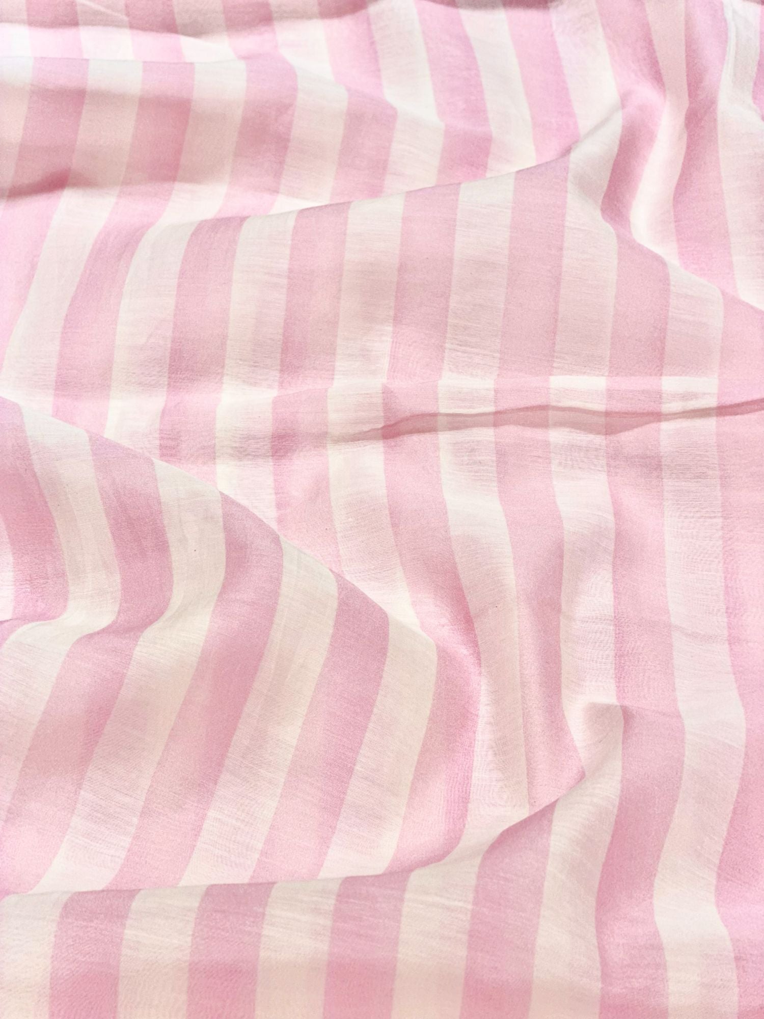 Pink & Ivory Striped Mul Prints Fabric
