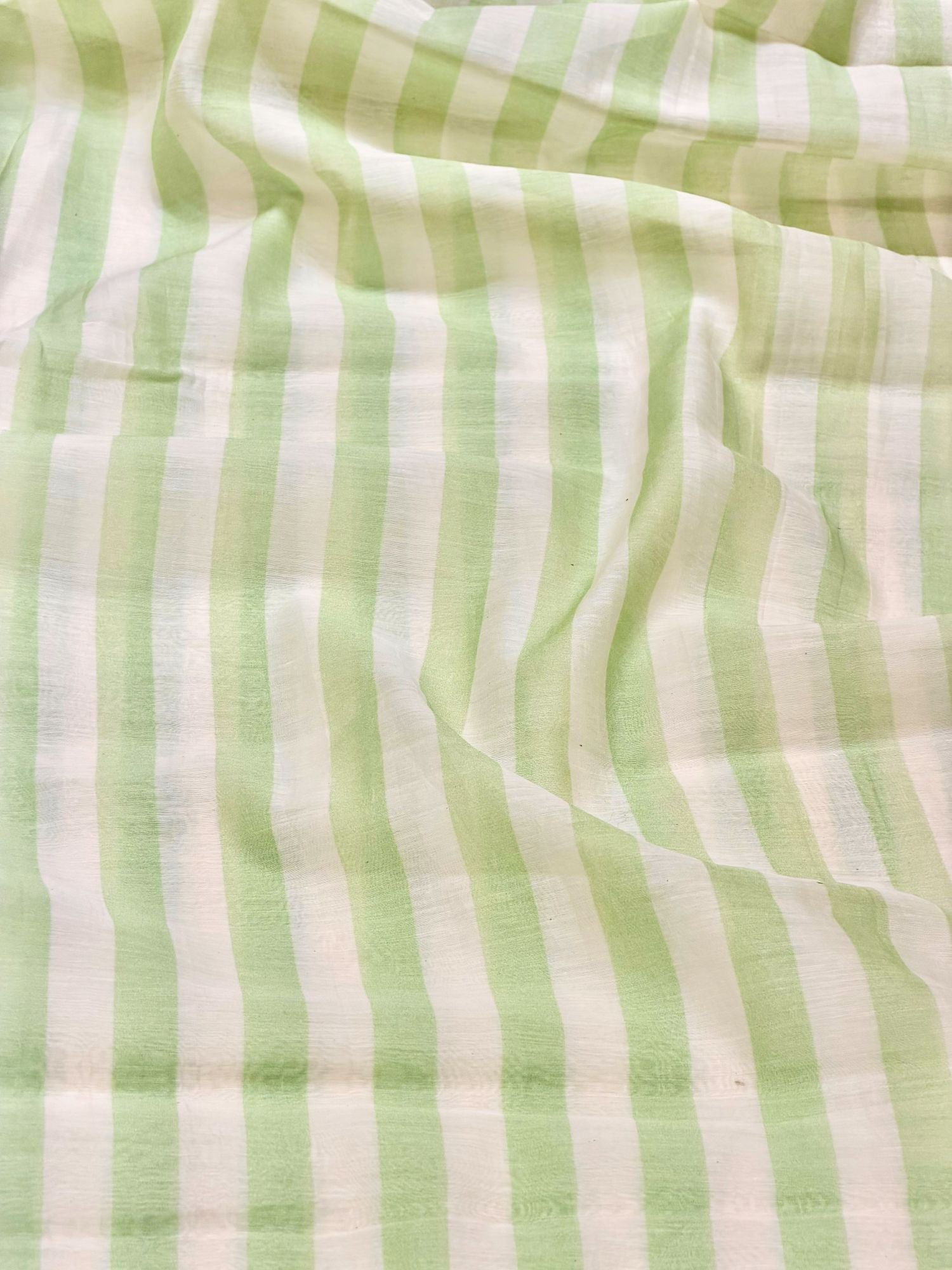 Pastel Green & Ivory Striped Mul Prints Fabric