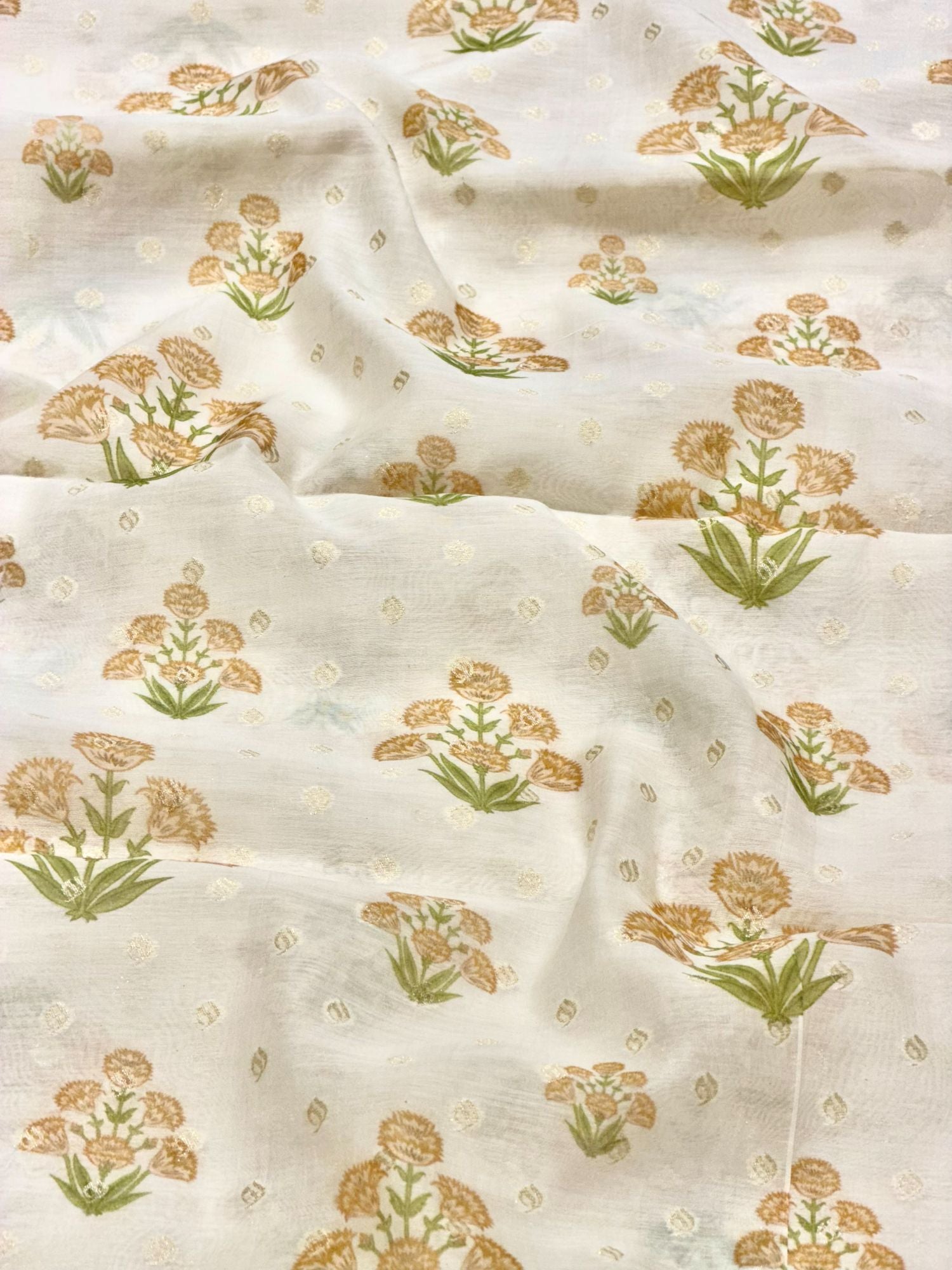Ivory Mustard Floral Mul Weaving Fabric