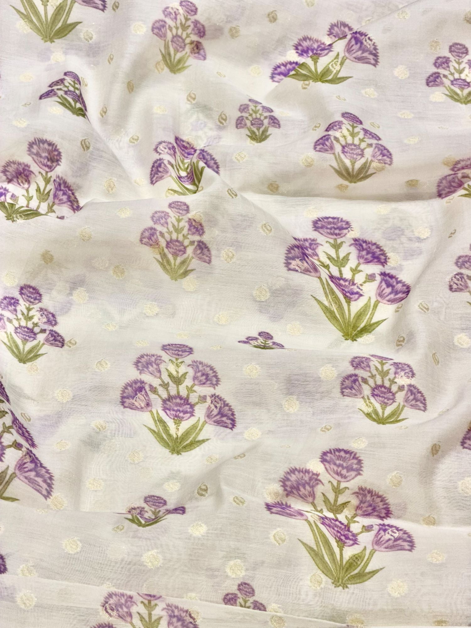 Ivory Lavender Floral Mul Weaving Fabric