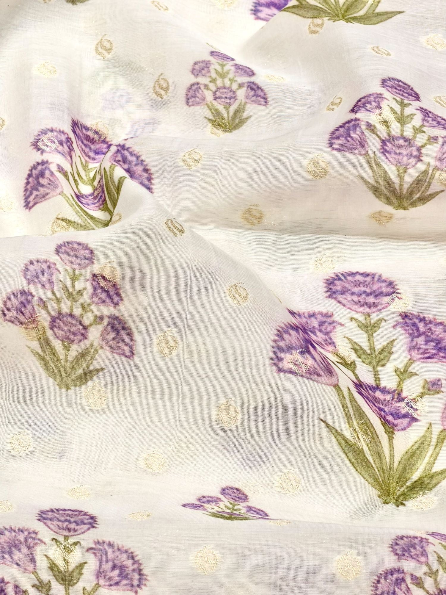 Ivory Lavender Floral Mul Weaving Fabric