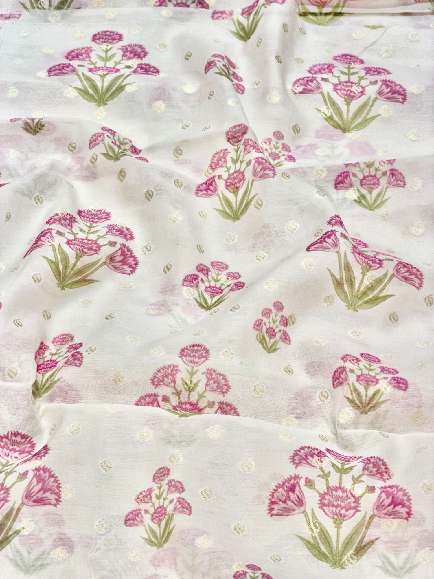 Ivory Pink Floral Mul Weaving Fabric