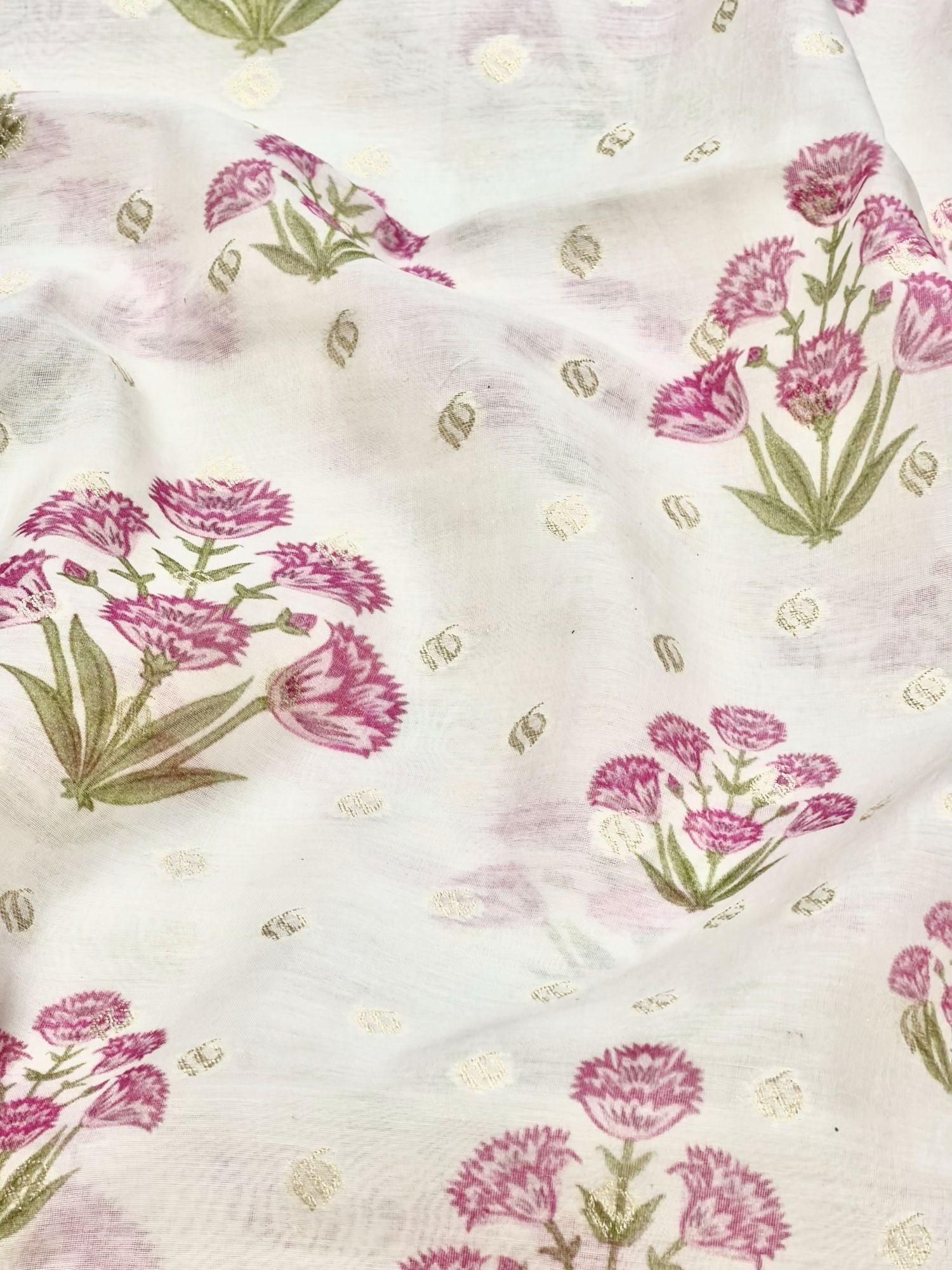 Ivory Pink Floral Mul Weaving Fabric