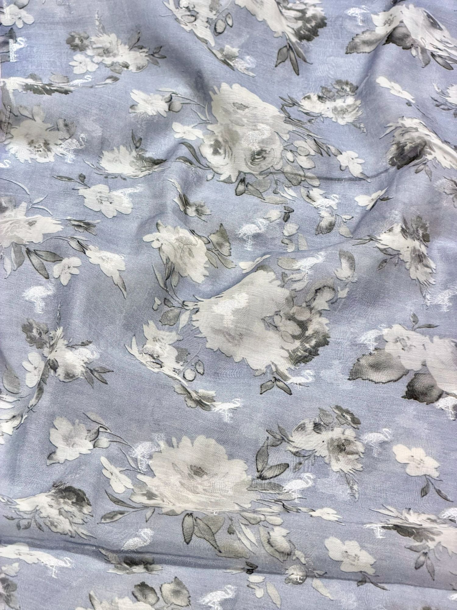 Powder Blue Floral Mul Weaving Fabric