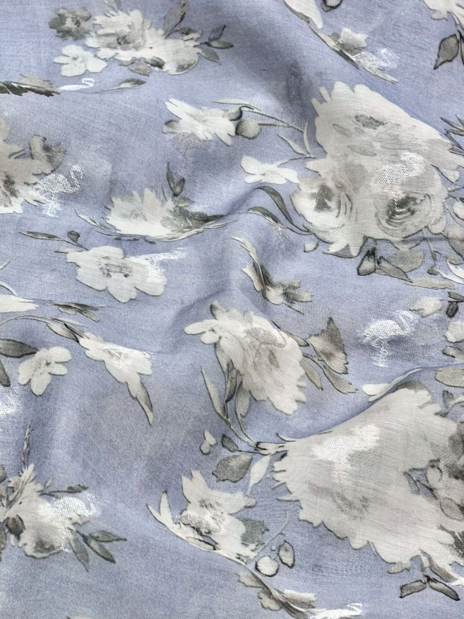 Powder Blue Floral Mul Weaving Fabric
