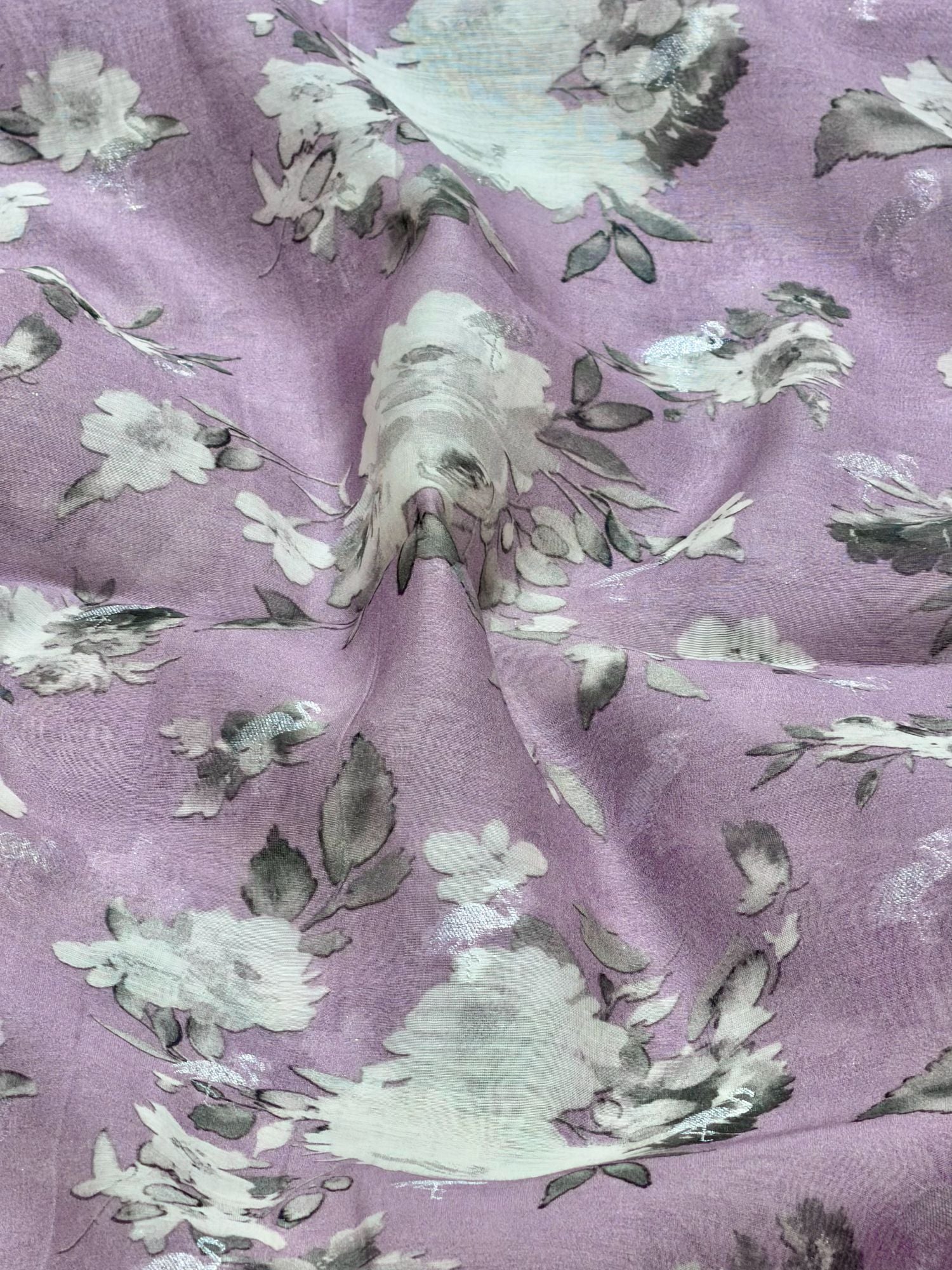 Mauve Floral Mul Weaving Fabric