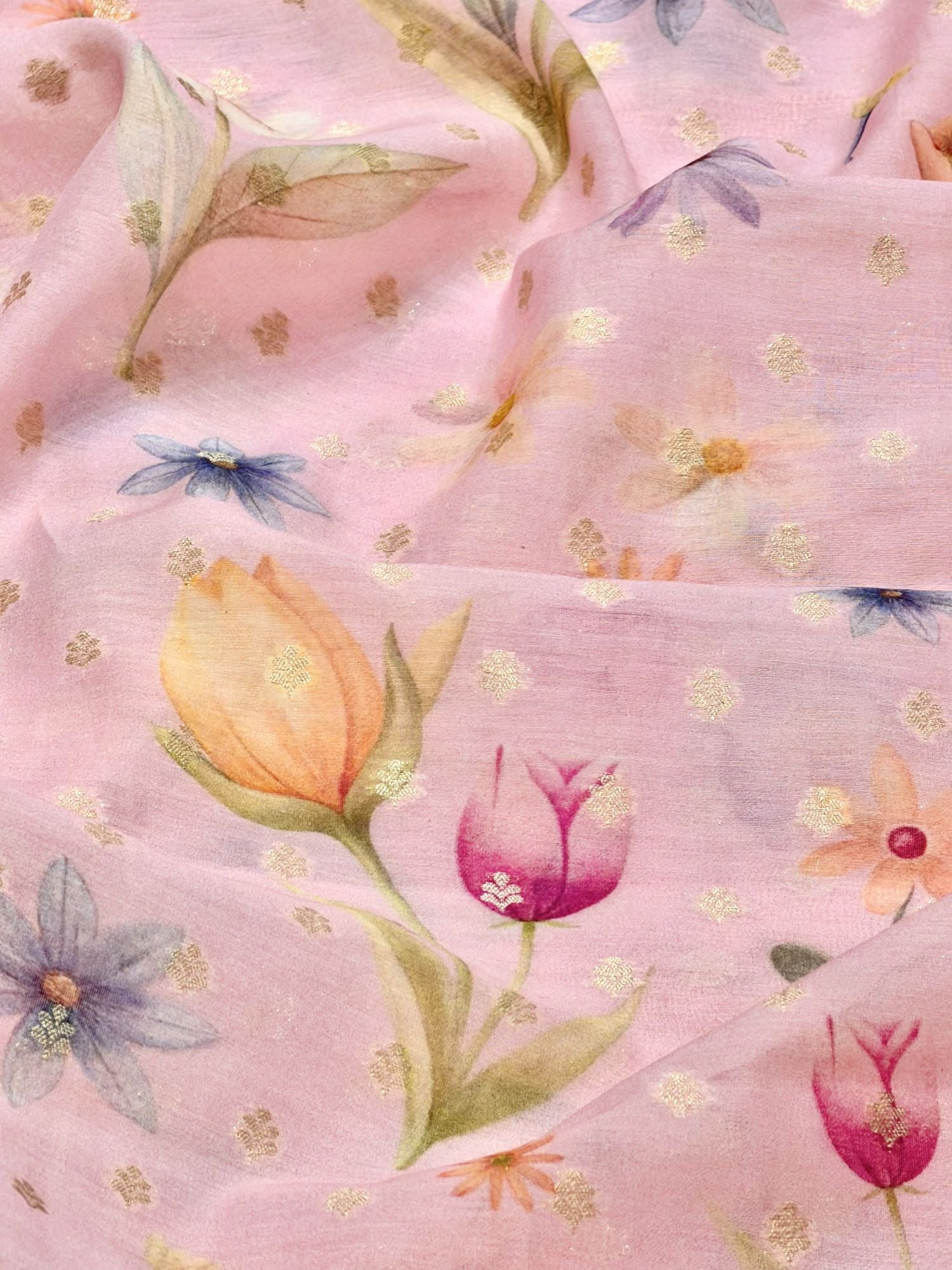 Blush Pink Floral Mul Weaving Fabric