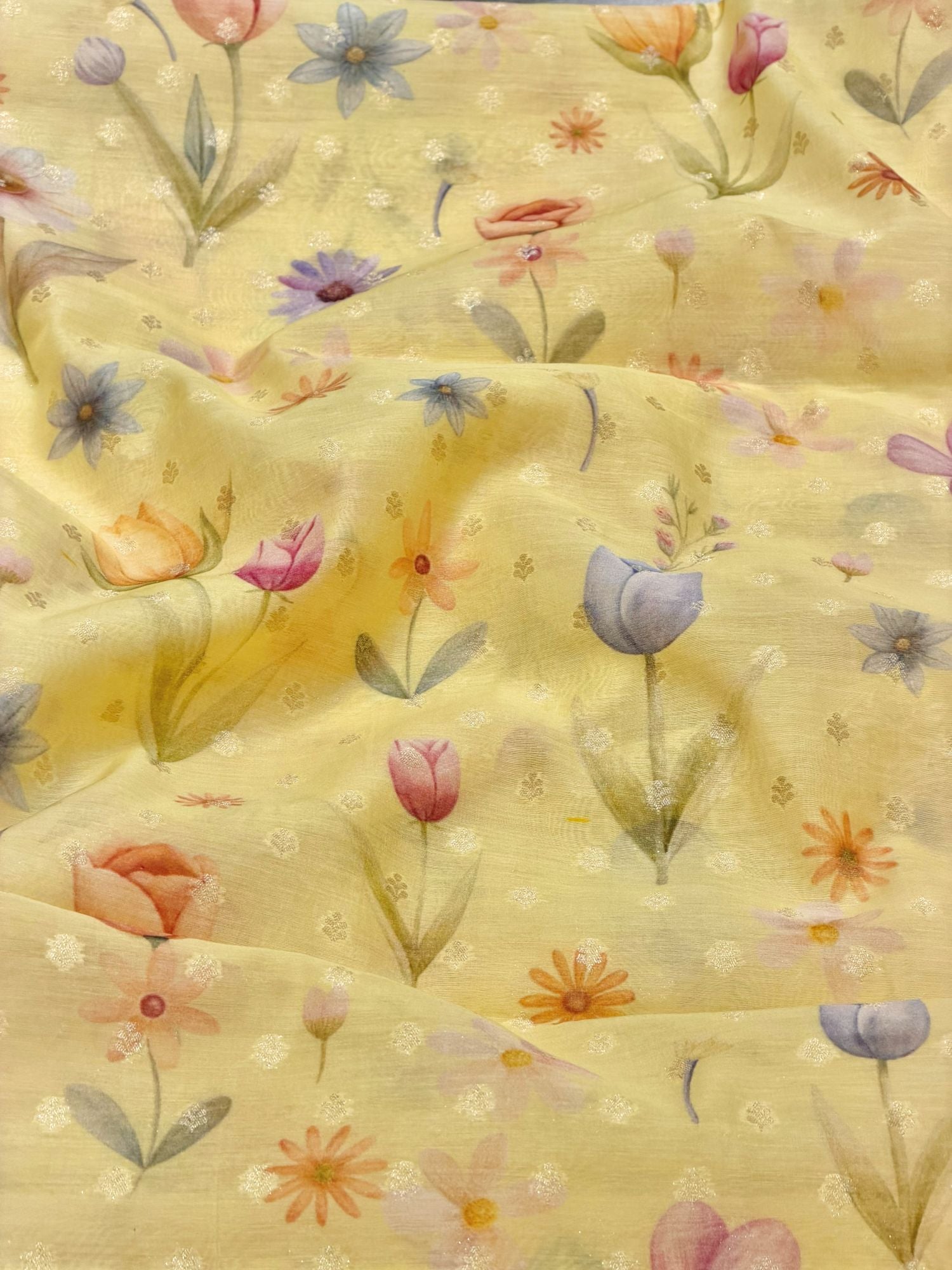 Yellow Floral Mul Weaving Fabric