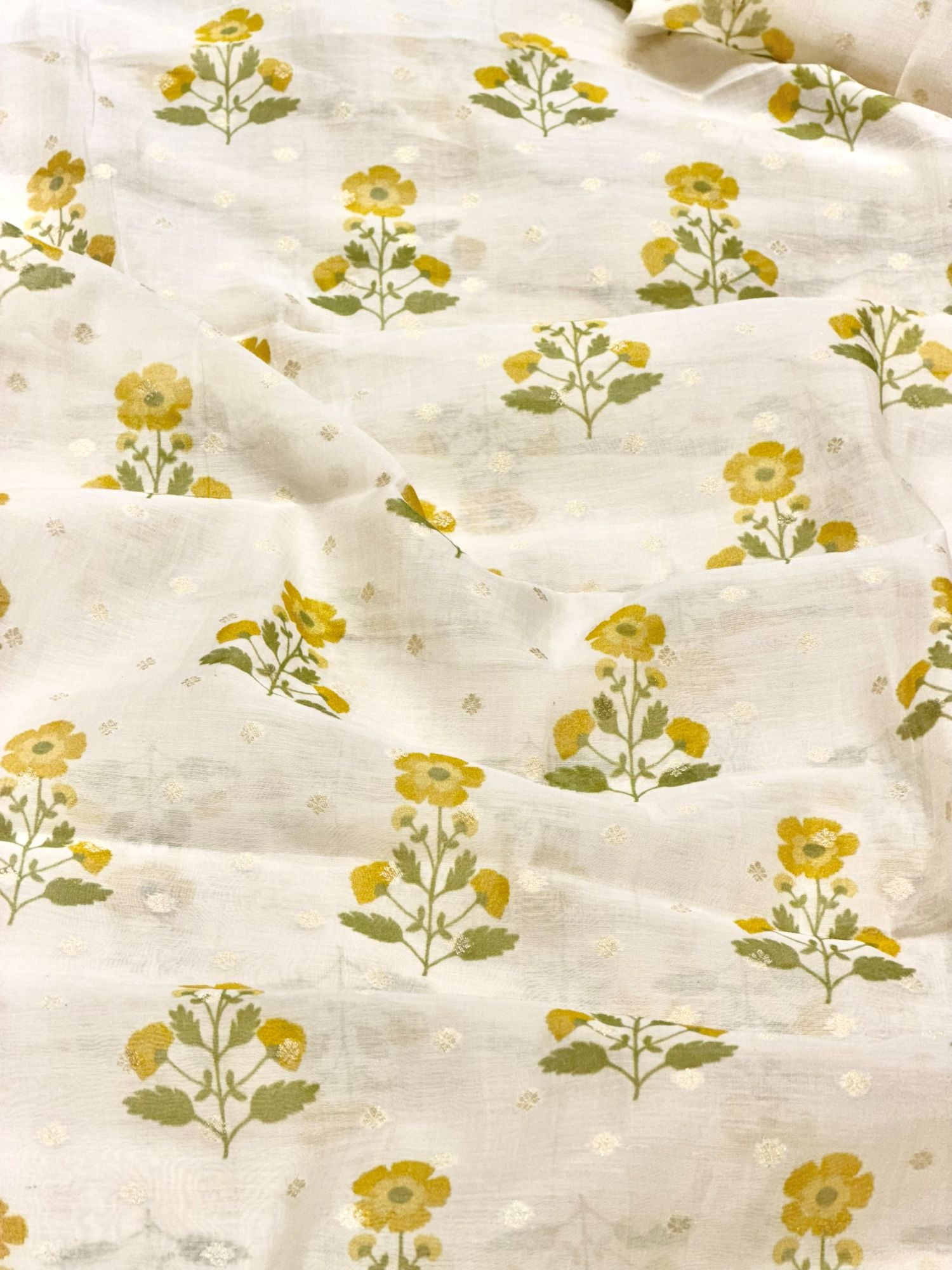 Ivory & Yellow Floral Mul Weaving Fabric