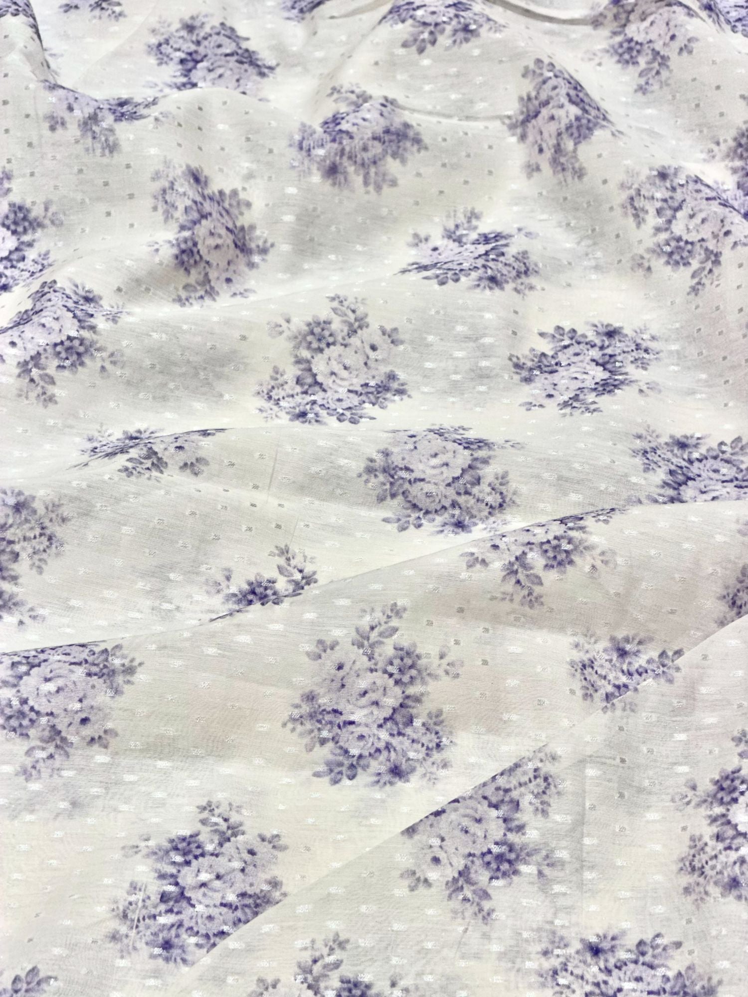 Ivory & Lavender Floral Mul Weaving Fabric