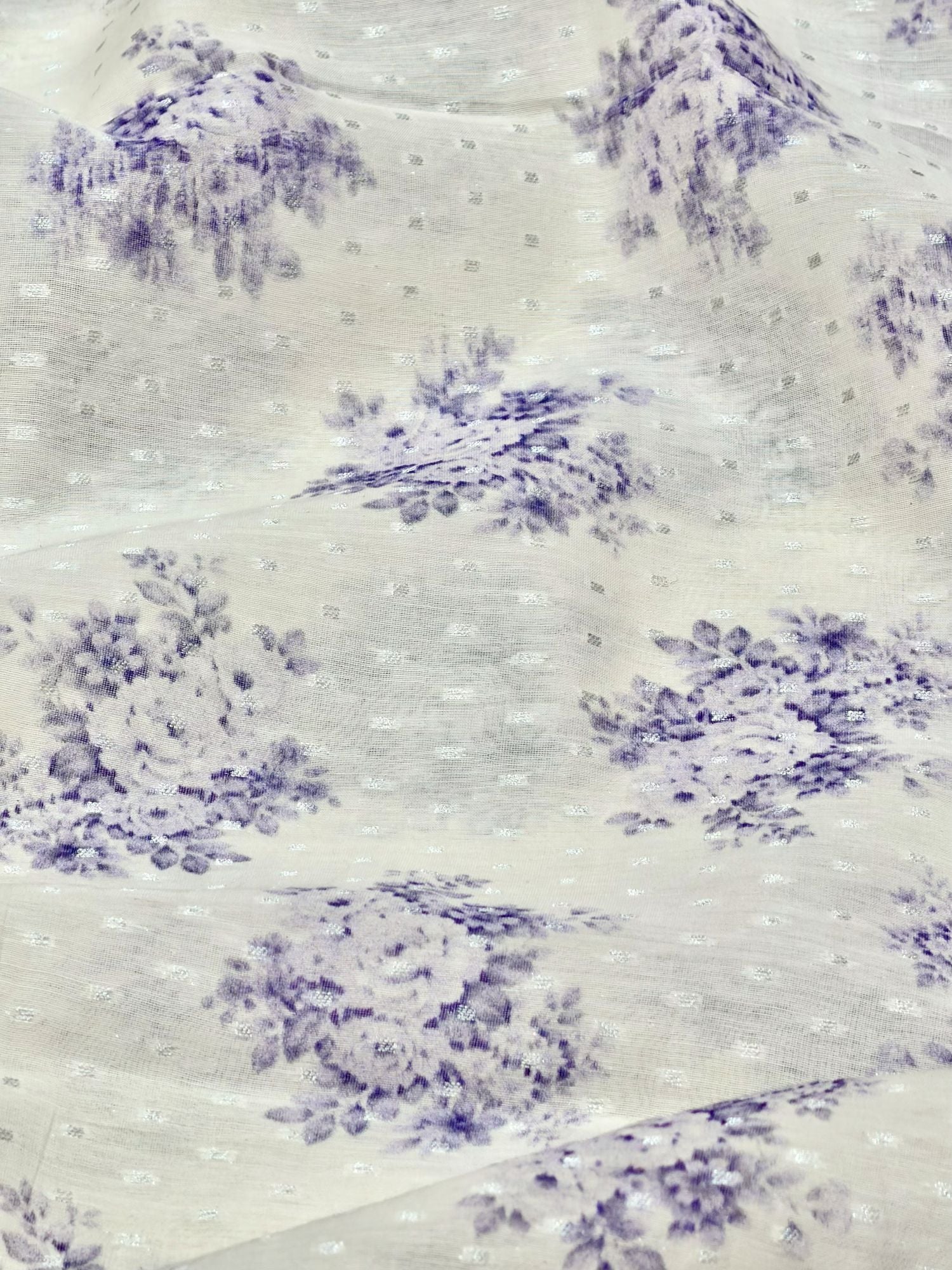 Ivory & Lavender Floral Mul Weaving Fabric