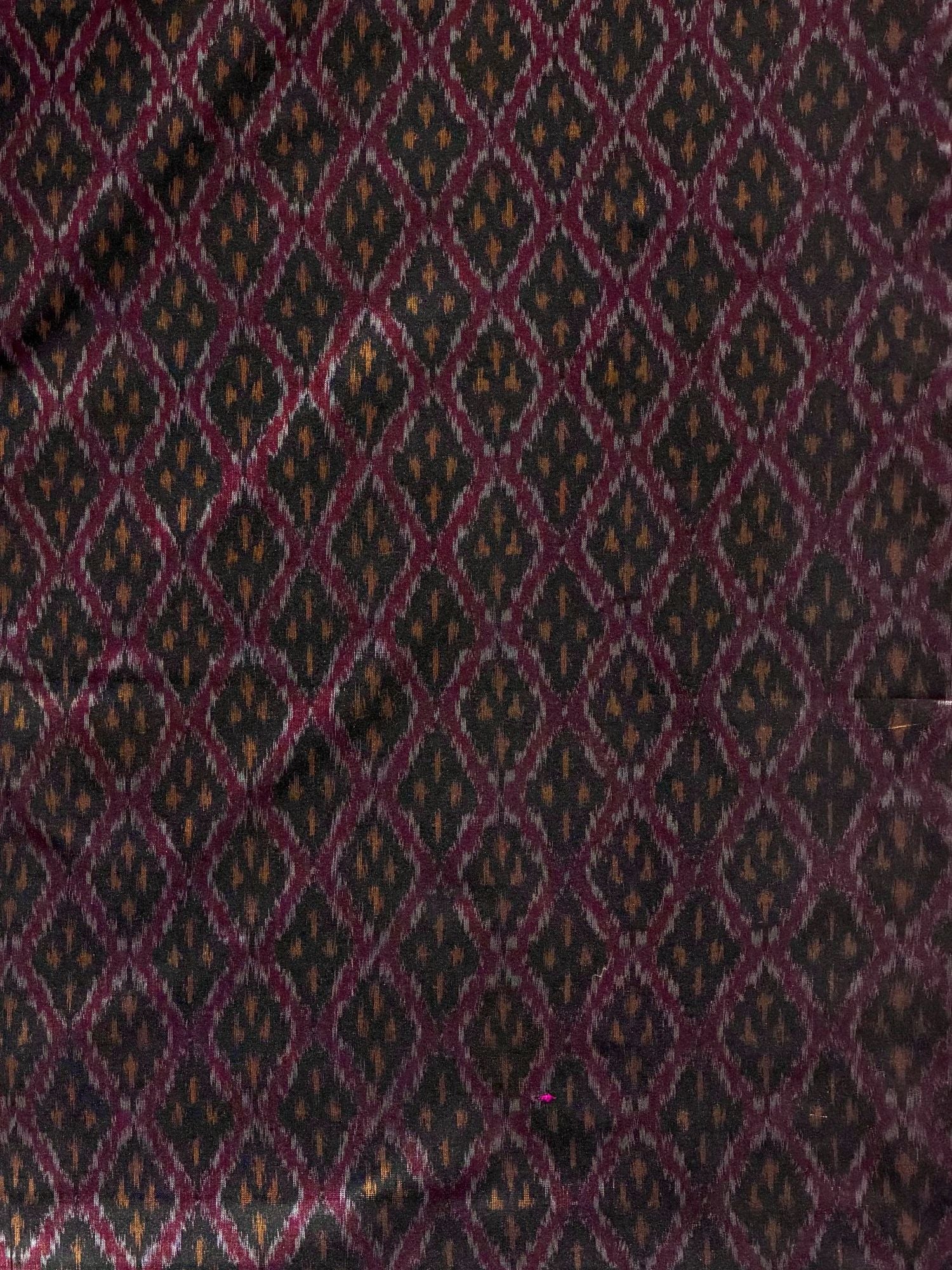 Deep Maroon & Black Pure Silk Ikat Fabric with Traditional Diamond Motifs