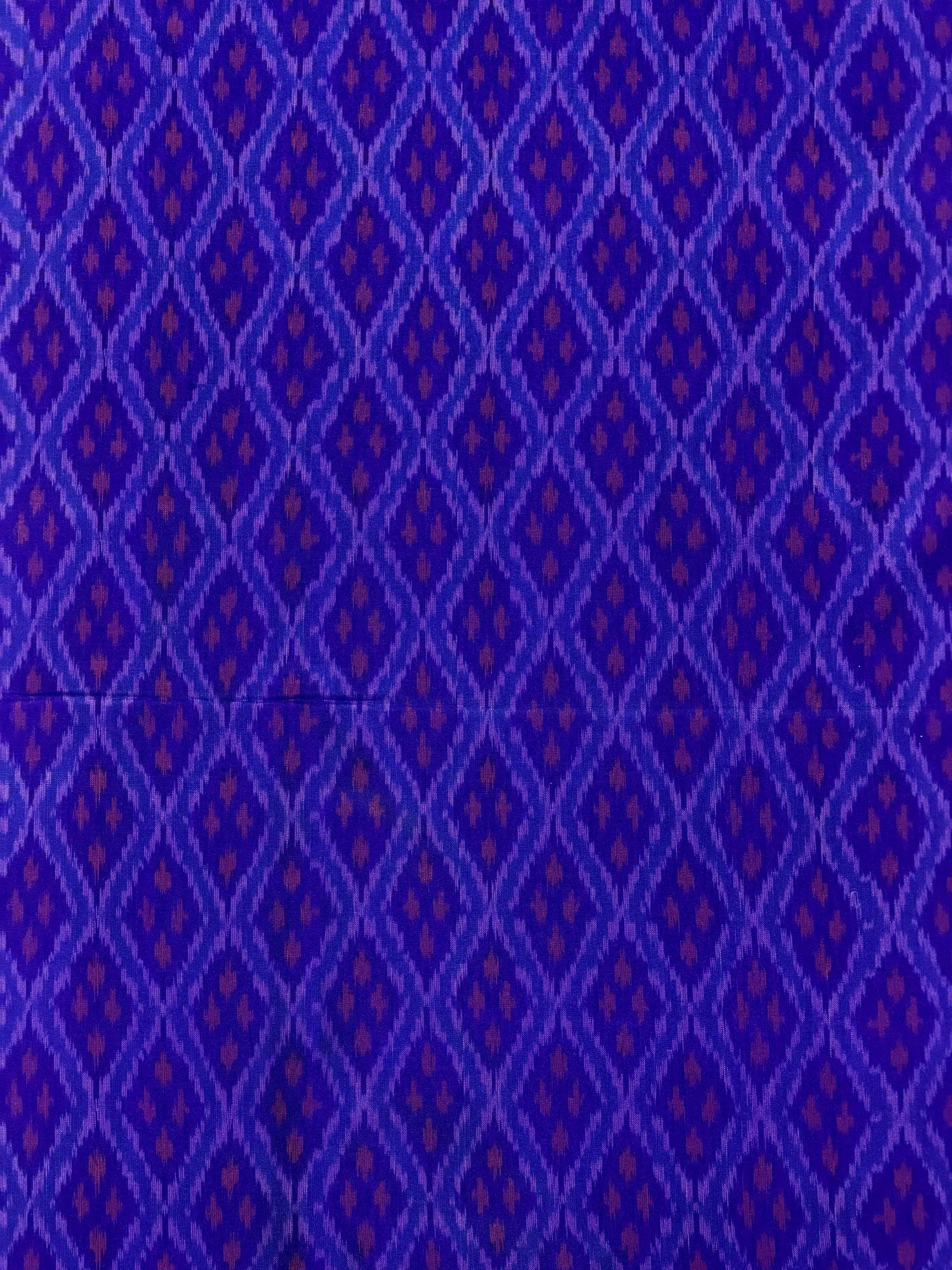 Royal Blue & Purple Pure Silk Ikat Fabric with Traditional Diamond Motifs