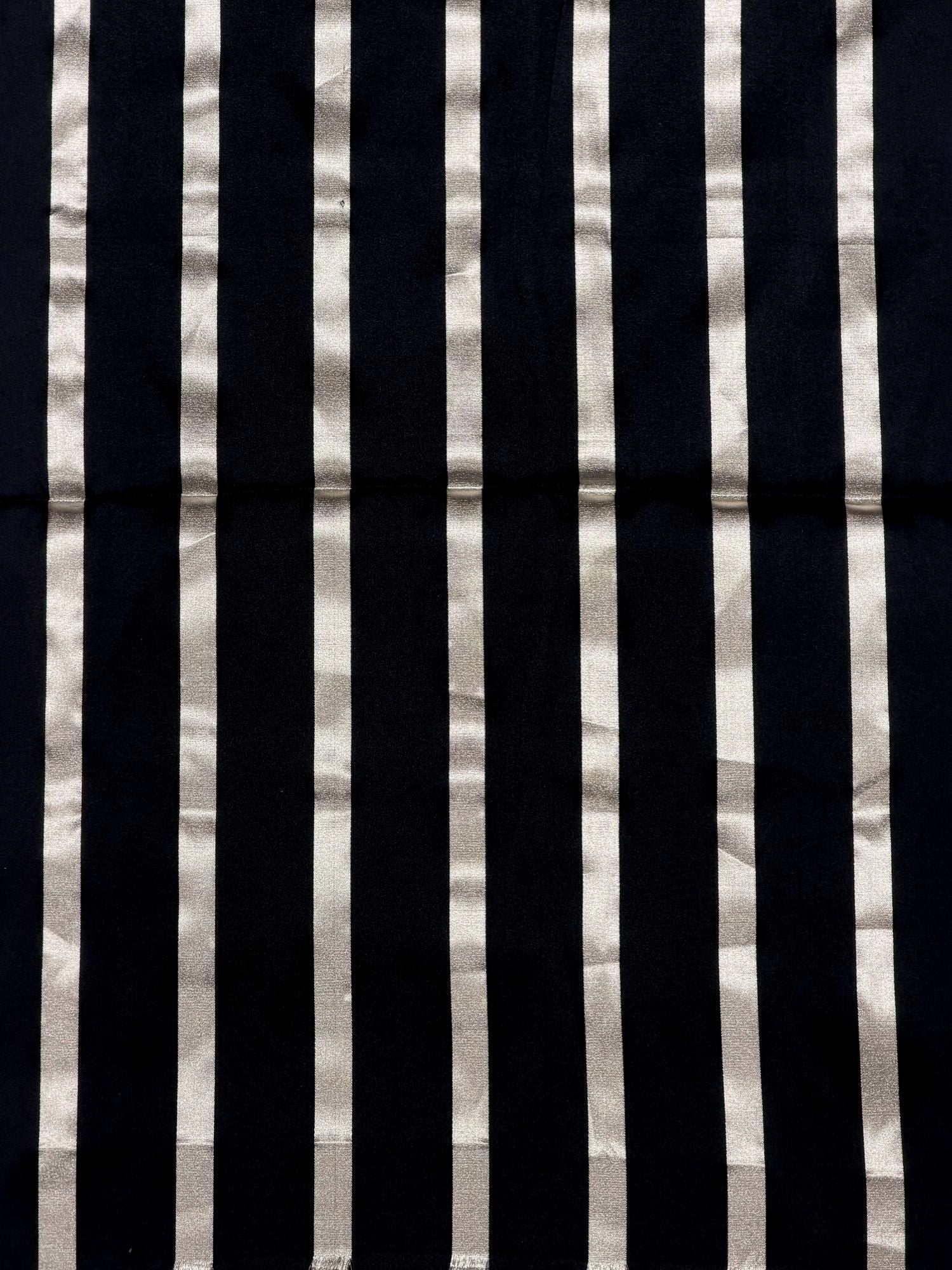Black & Silver Pure Satin Silk Stripe Fabric