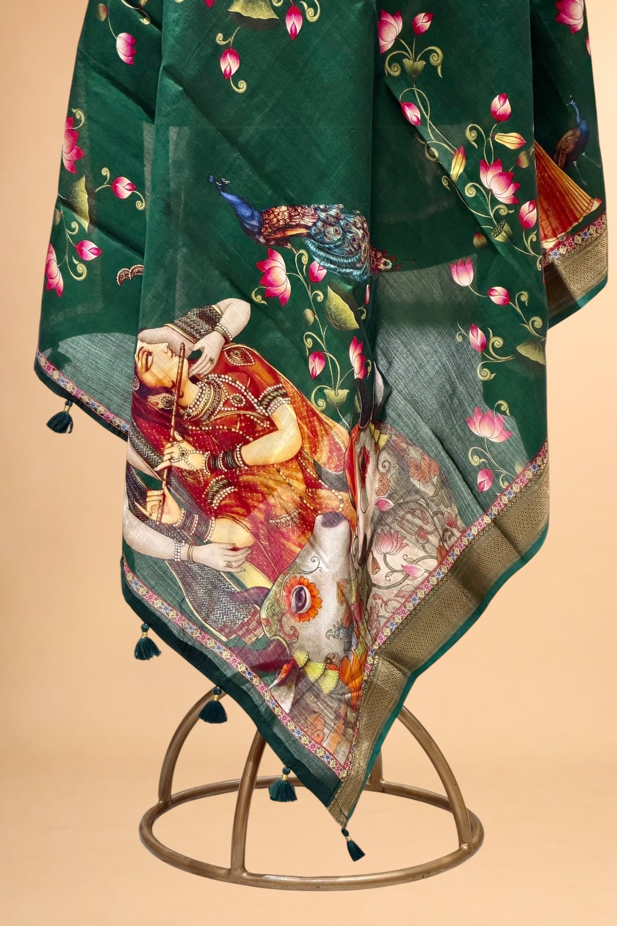 Deep Green Pure Banarasi Chiniya Silk Dupatta