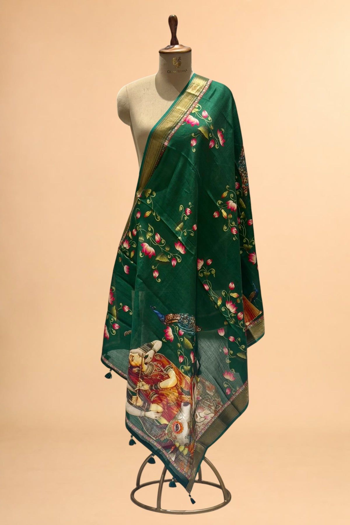 Deep Green Pure Banarasi Chiniya Silk Dupatta