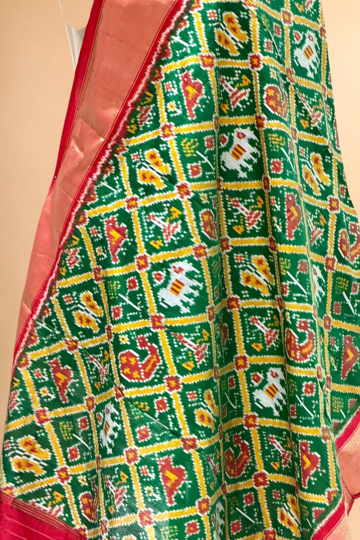 Deep Green Banarasi Katan Silk Ikkat Dupatta