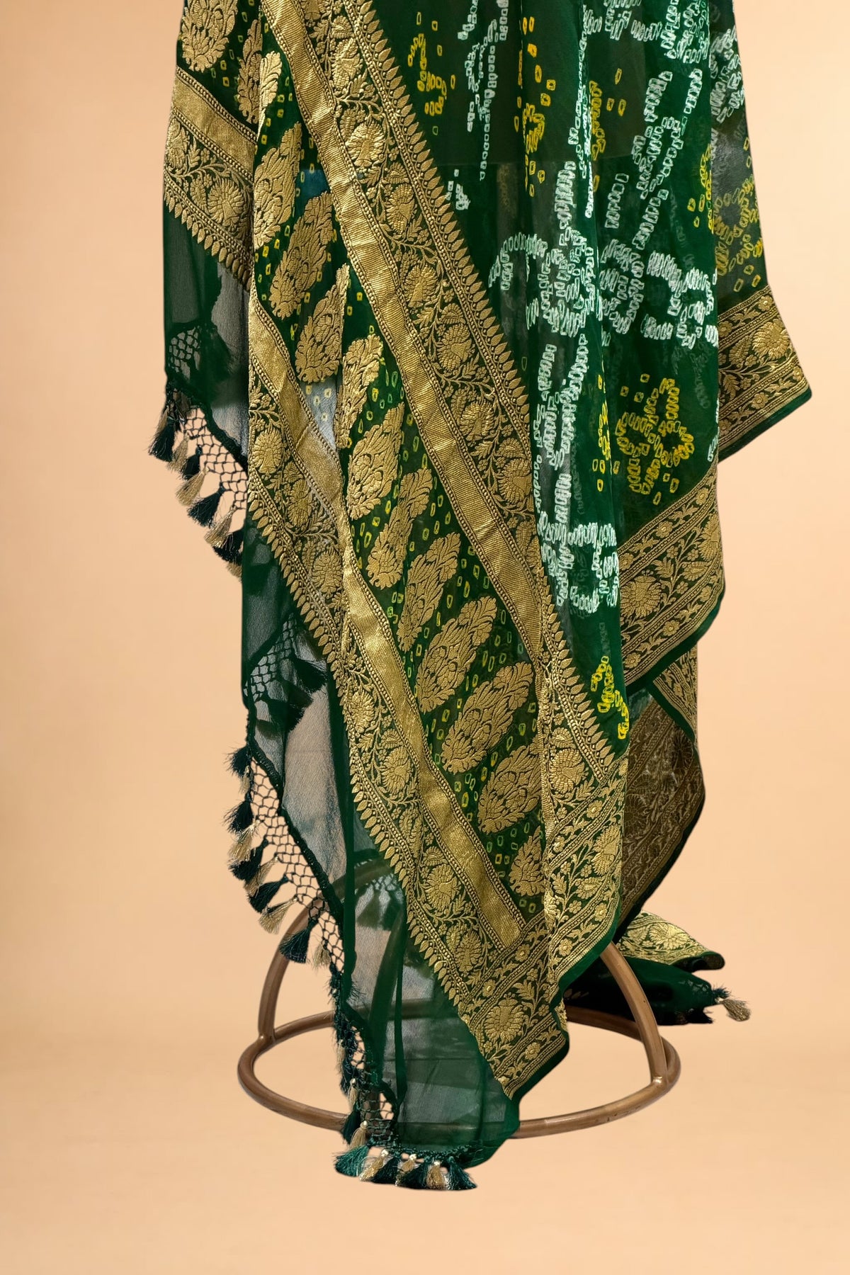 Green Georgette Khaddi Rai Bandhani Dupatta