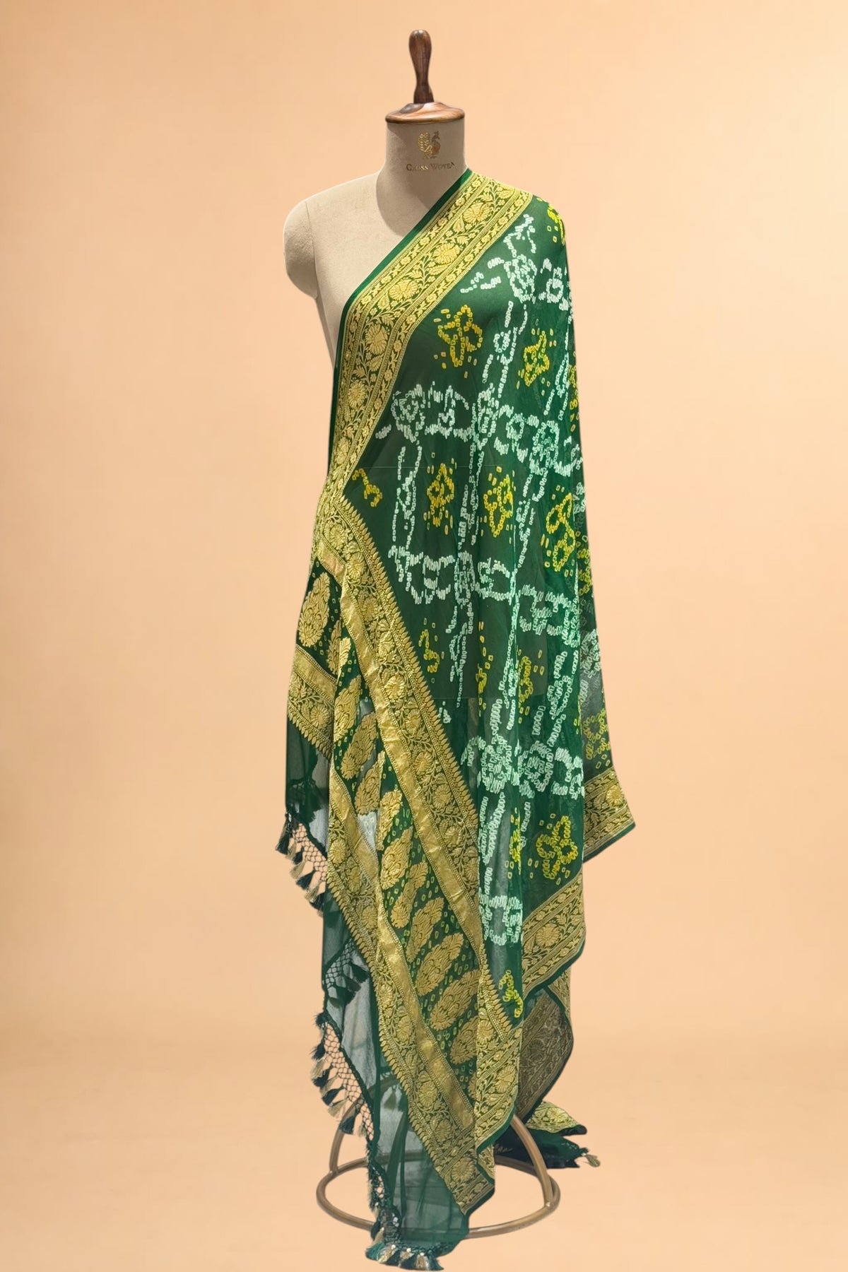 Green Georgette Khaddi Rai Bandhani Dupatta