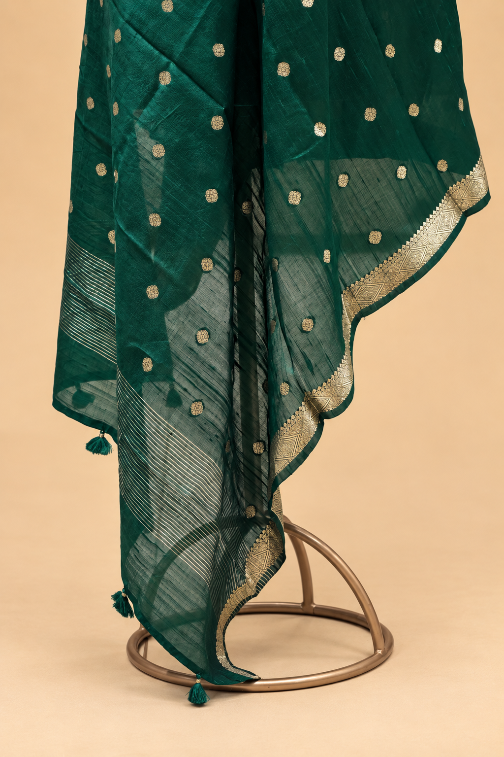 Emerald Green Banarasi Raw Silk Dupatta with Gold Zari Floral Bootis